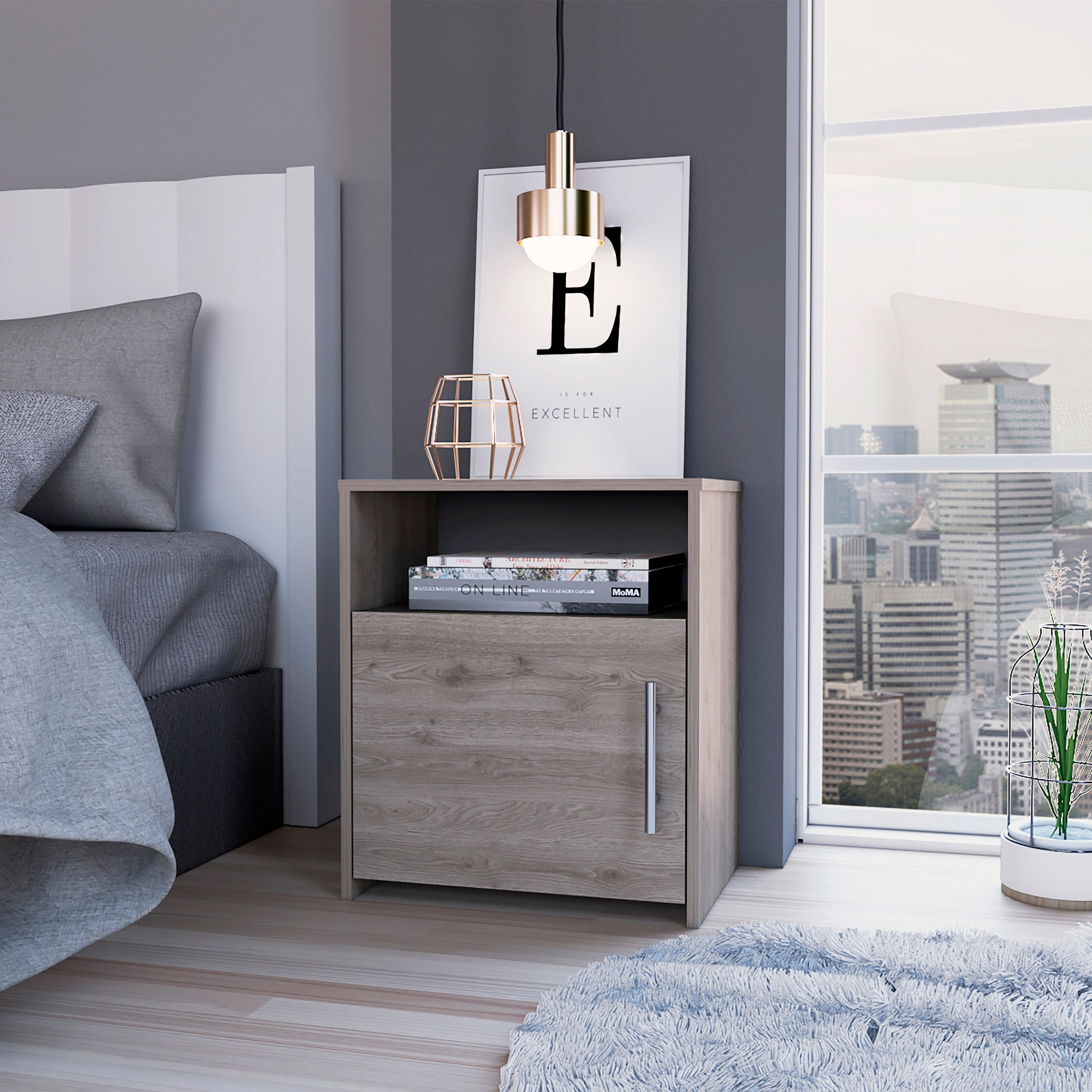 Boahaus Bilbao Nightstand with Cabinet and Open Shelf | Black Premium Design