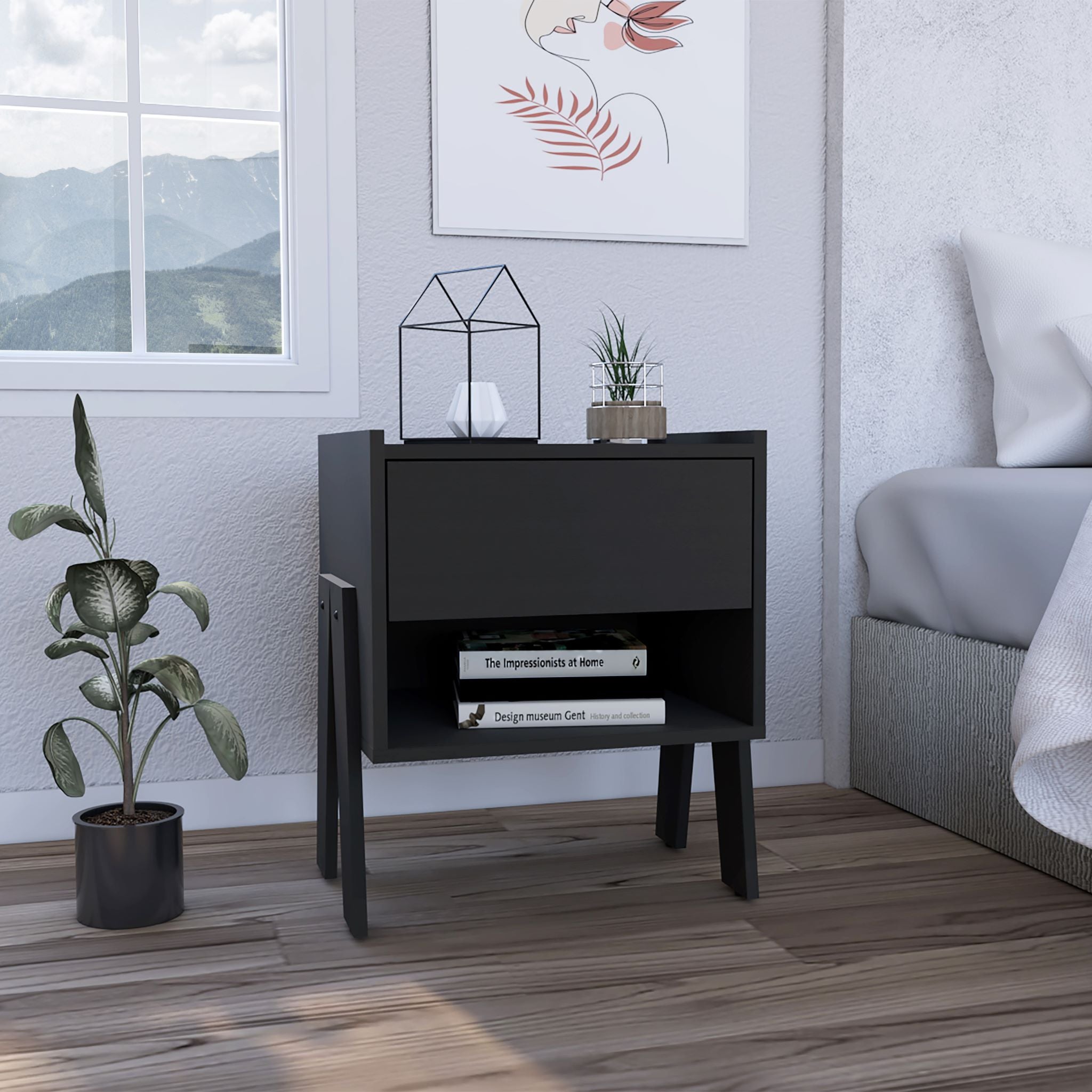 Boahaus Sevilla Nightstand with Drawer and Open Shelf | Natural Wood Premium Design