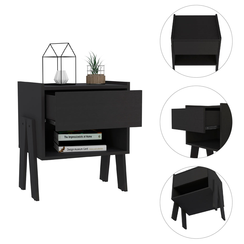 Boahaus Sevilla Nightstand with Drawer and Open Shelf | Natural Wood Premium Design