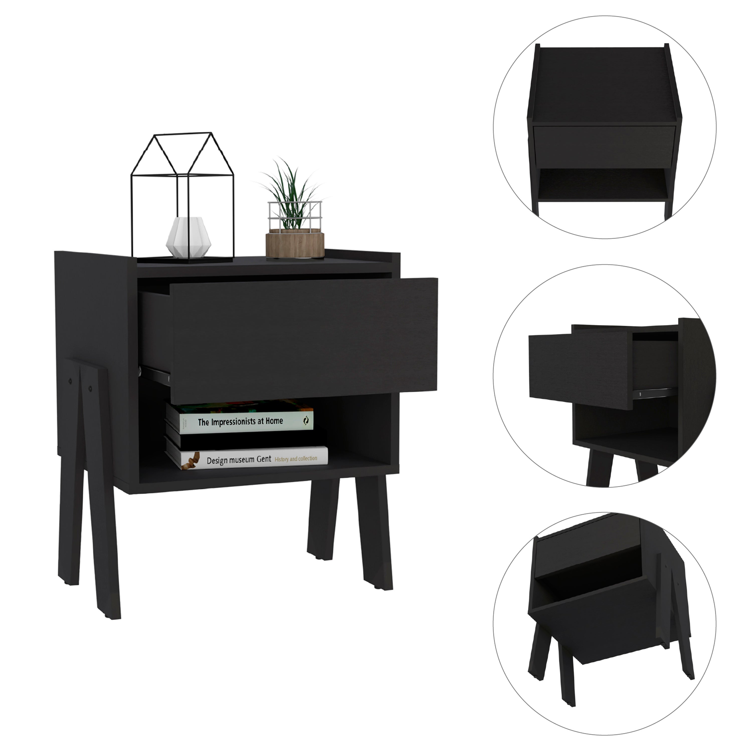 Boahaus Sevilla Nightstand with Drawer and Open Shelf | Natural Wood Premium Design
