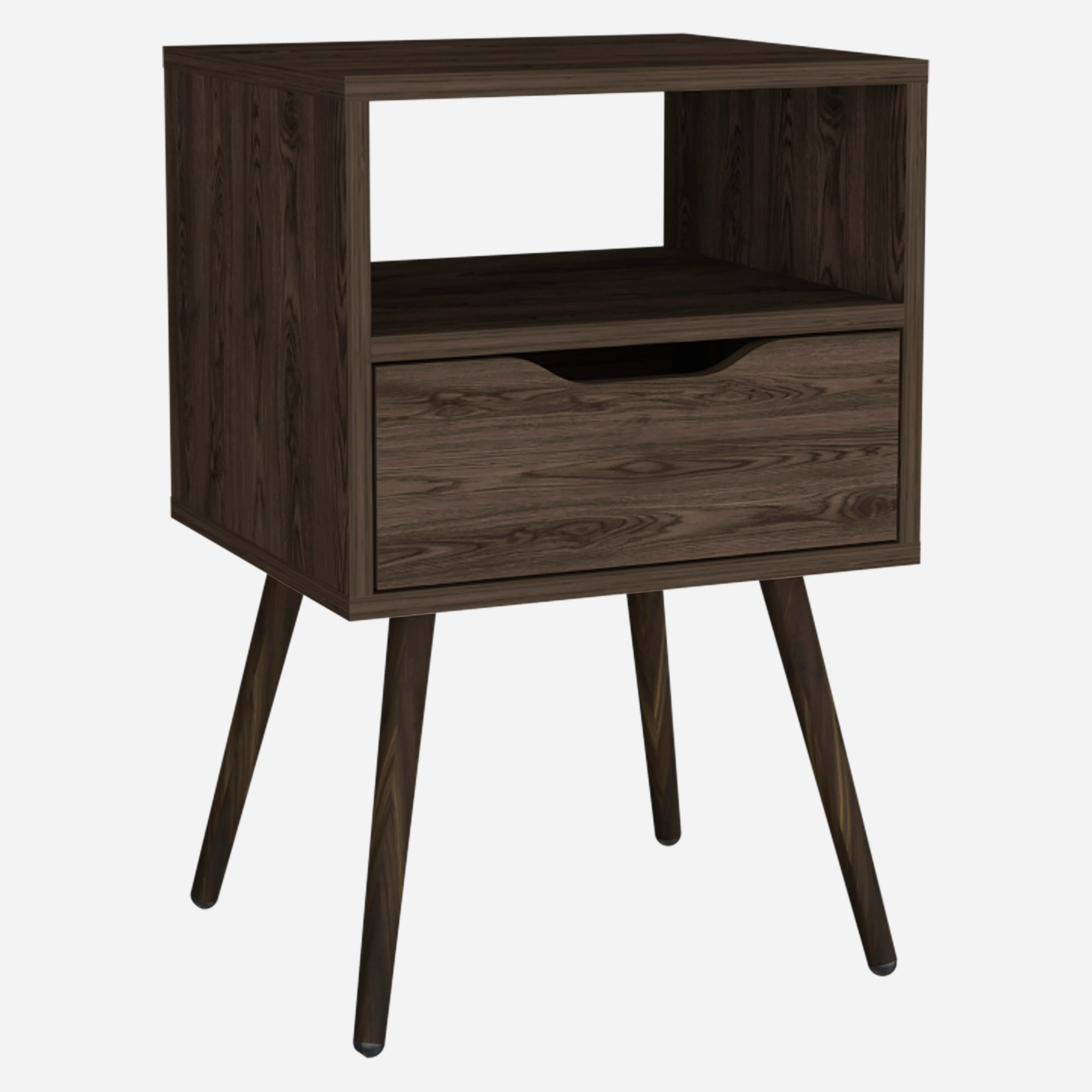 Boahaus Lugo Nightstand with Drawer and Open Shelf | Walnut Premium Design