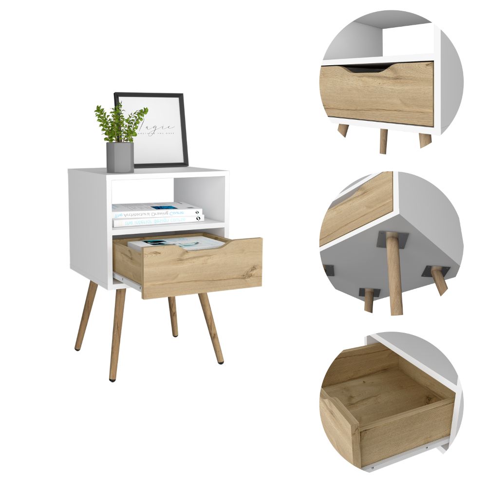 Boahaus Lugo Nightstand with Drawer and Open Shelf | Walnut Premium Design
