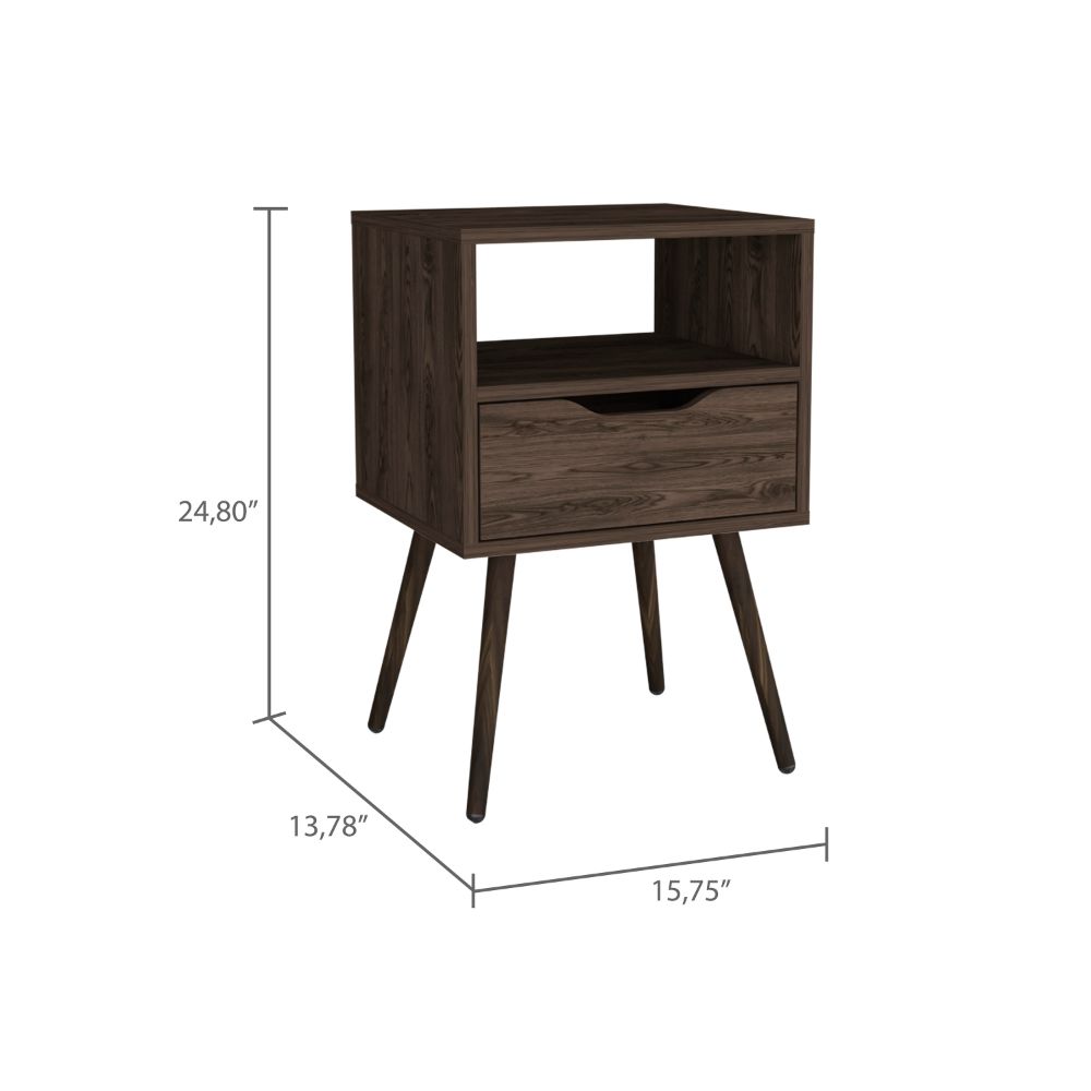Boahaus Lugo Nightstand with Drawer and Open Shelf | Walnut Premium Design