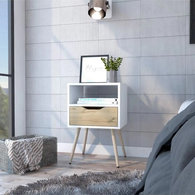 Boahaus Lugo Nightstand with Drawer and Open Shelf | Walnut Premium Design