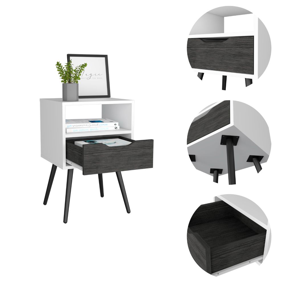 Boahaus Lugo Nightstand with Drawer and Open Shelf | Walnut Premium Design