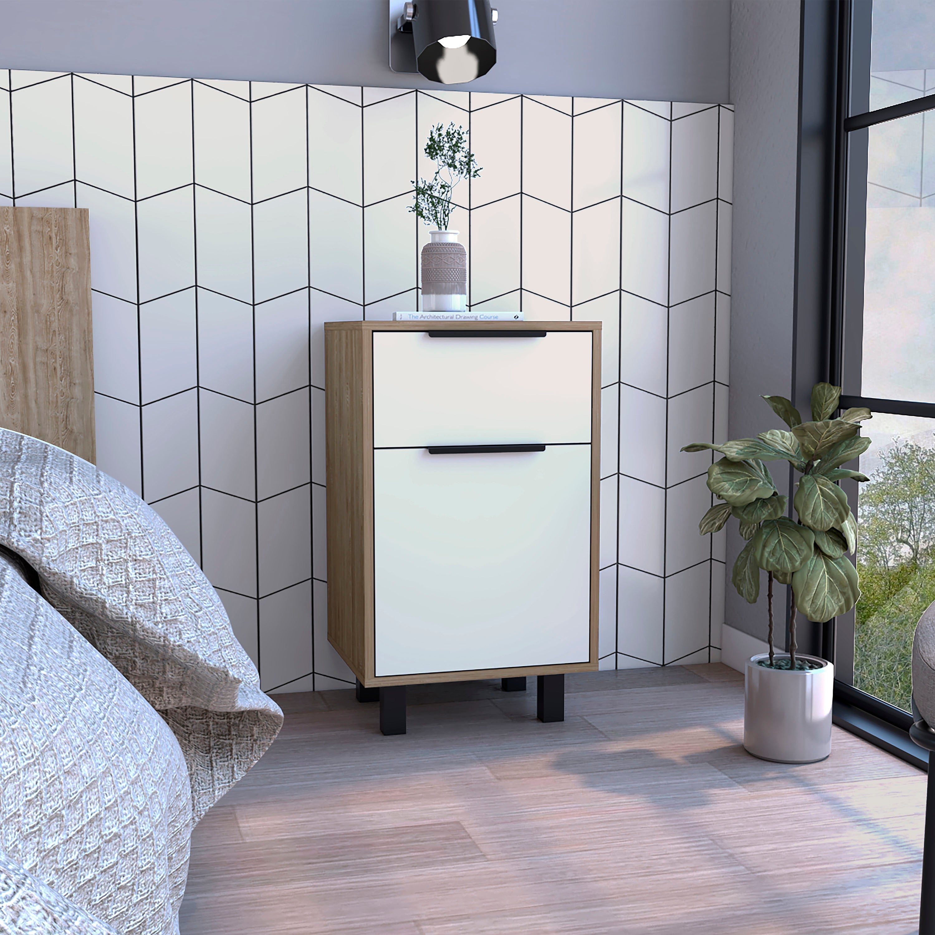 Boahaus Murcia Nightstand with One Drawer and One Cabinet | Sophisticated Design