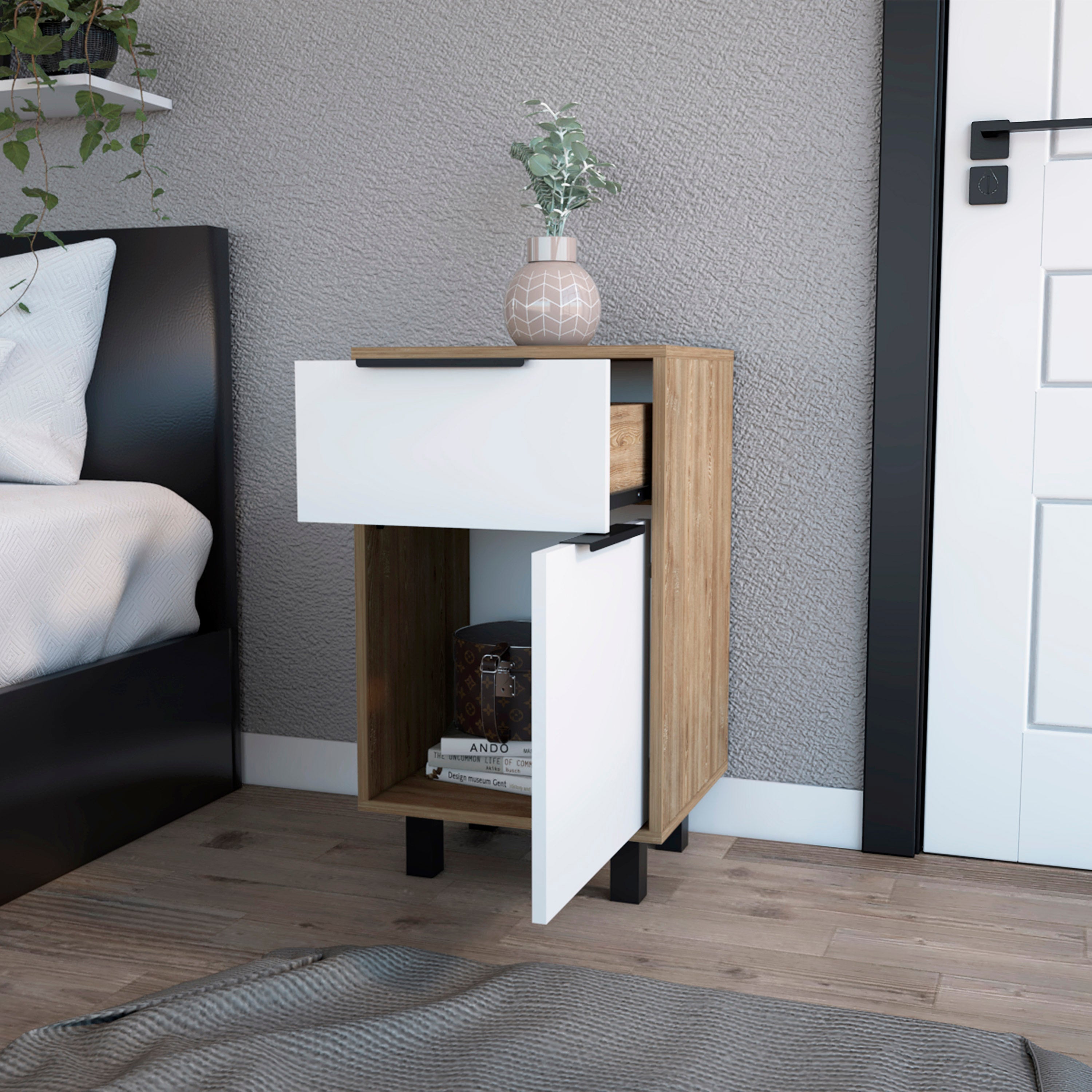 Boahaus Murcia Nightstand with One Drawer and One Cabinet | Sophisticated Design