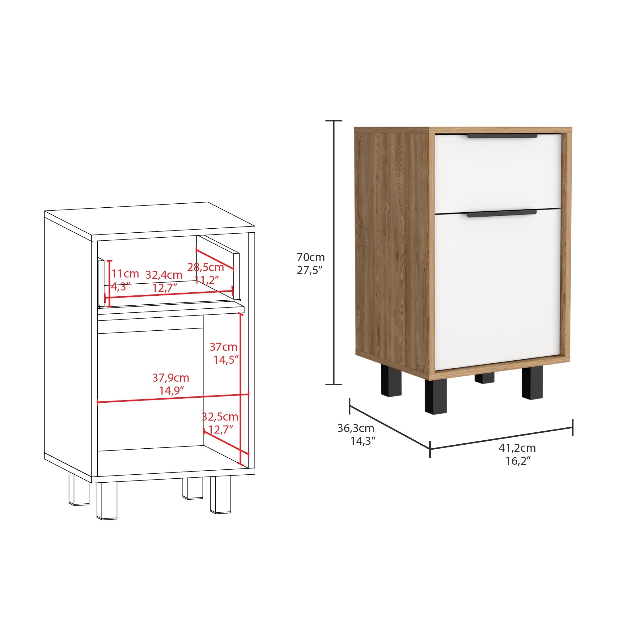 Boahaus Murcia Nightstand with One Drawer and One Cabinet | Sophisticated Design
