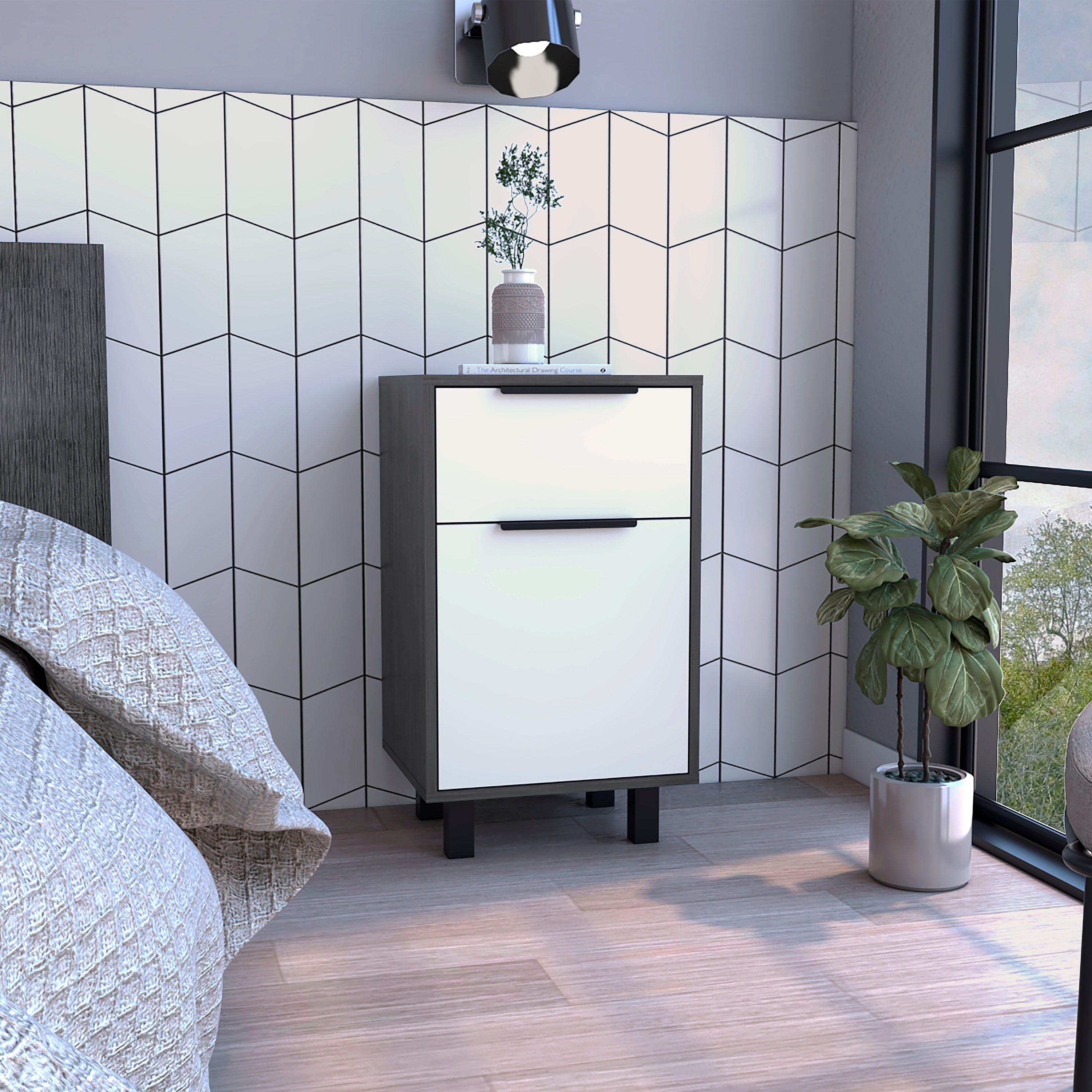 Boahaus Murcia Nightstand with One Drawer and One Cabinet | Sophisticated Design