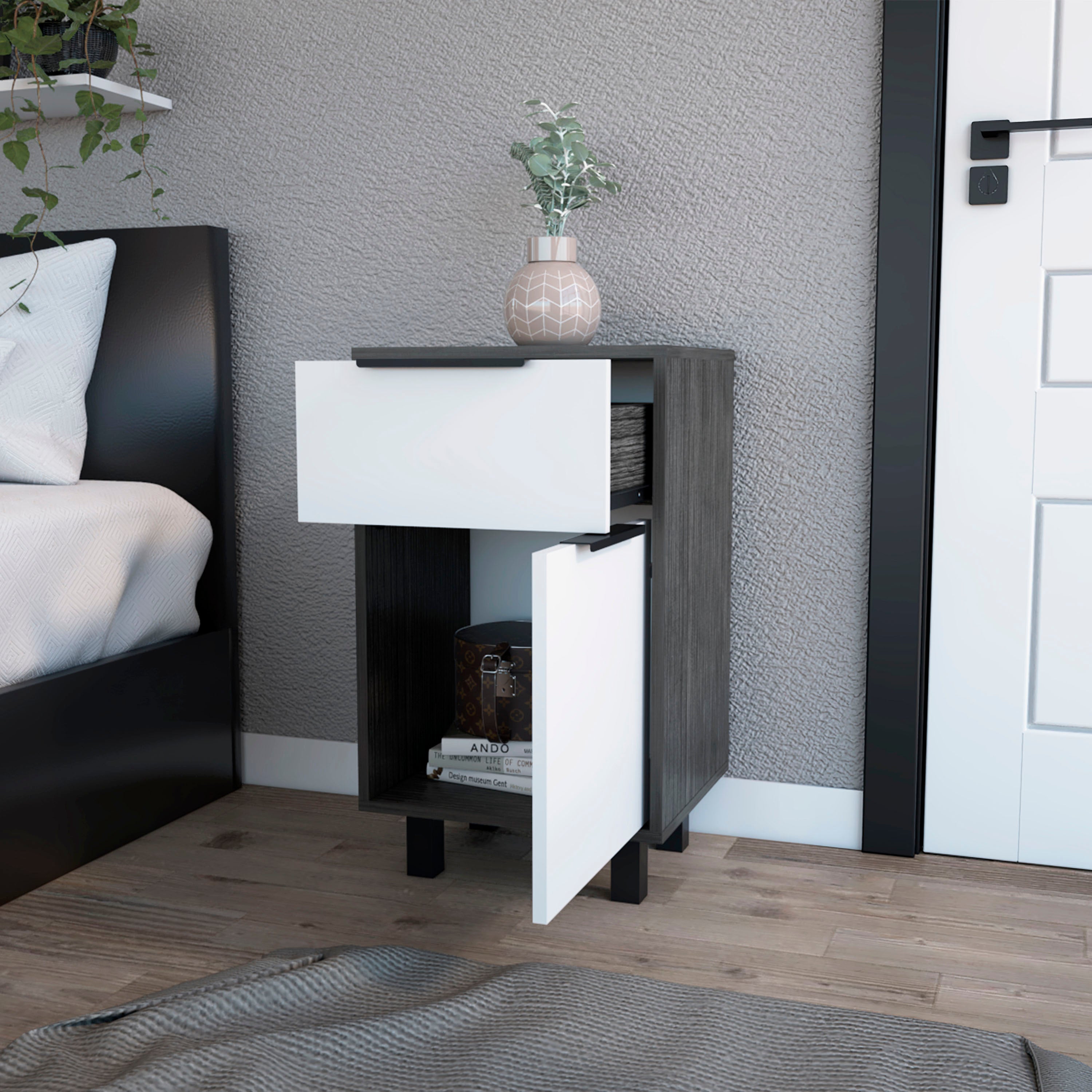 Boahaus Murcia Nightstand with One Drawer and One Cabinet | Sophisticated Design