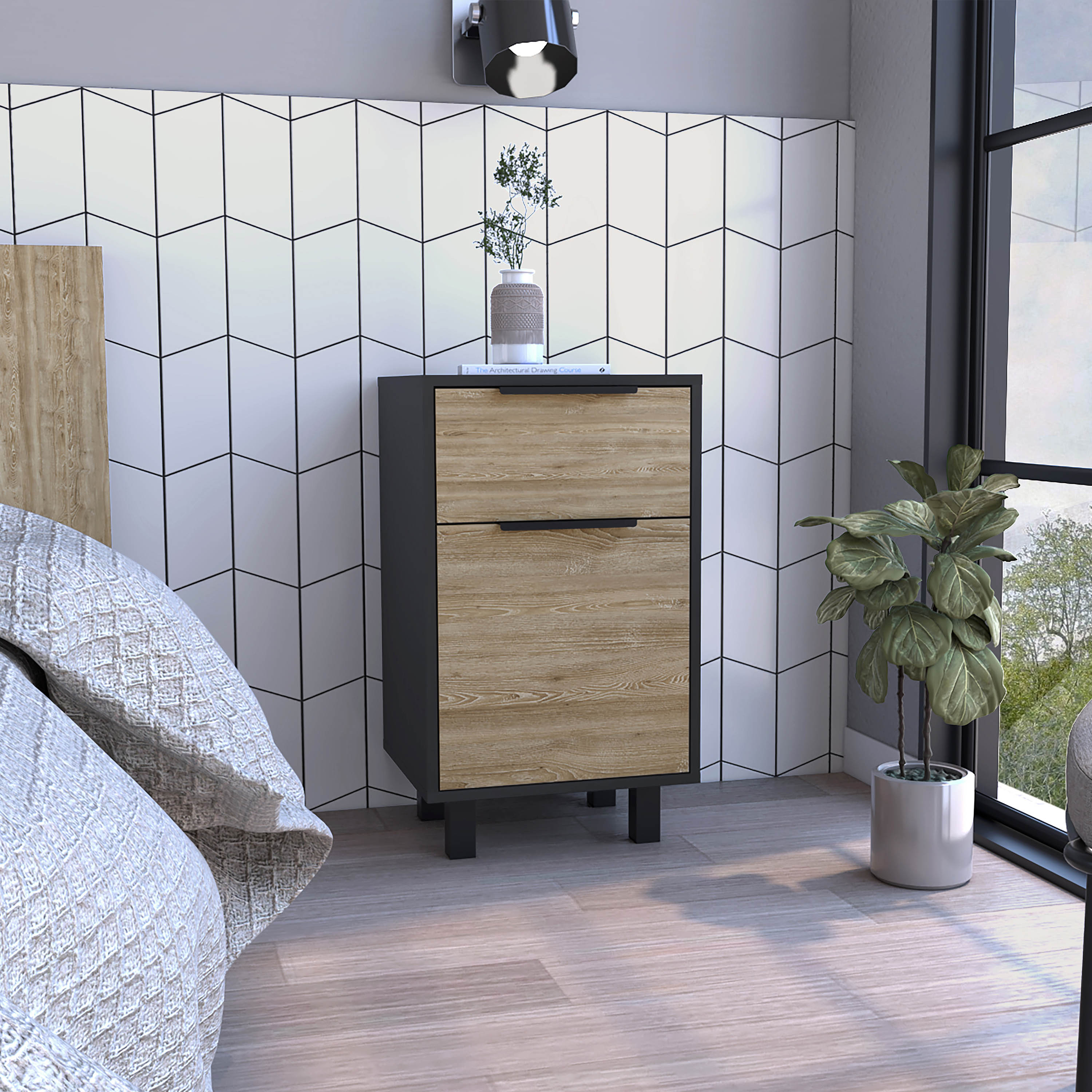 Boahaus Murcia Nightstand with One Drawer and One Cabinet | Sophisticated Design