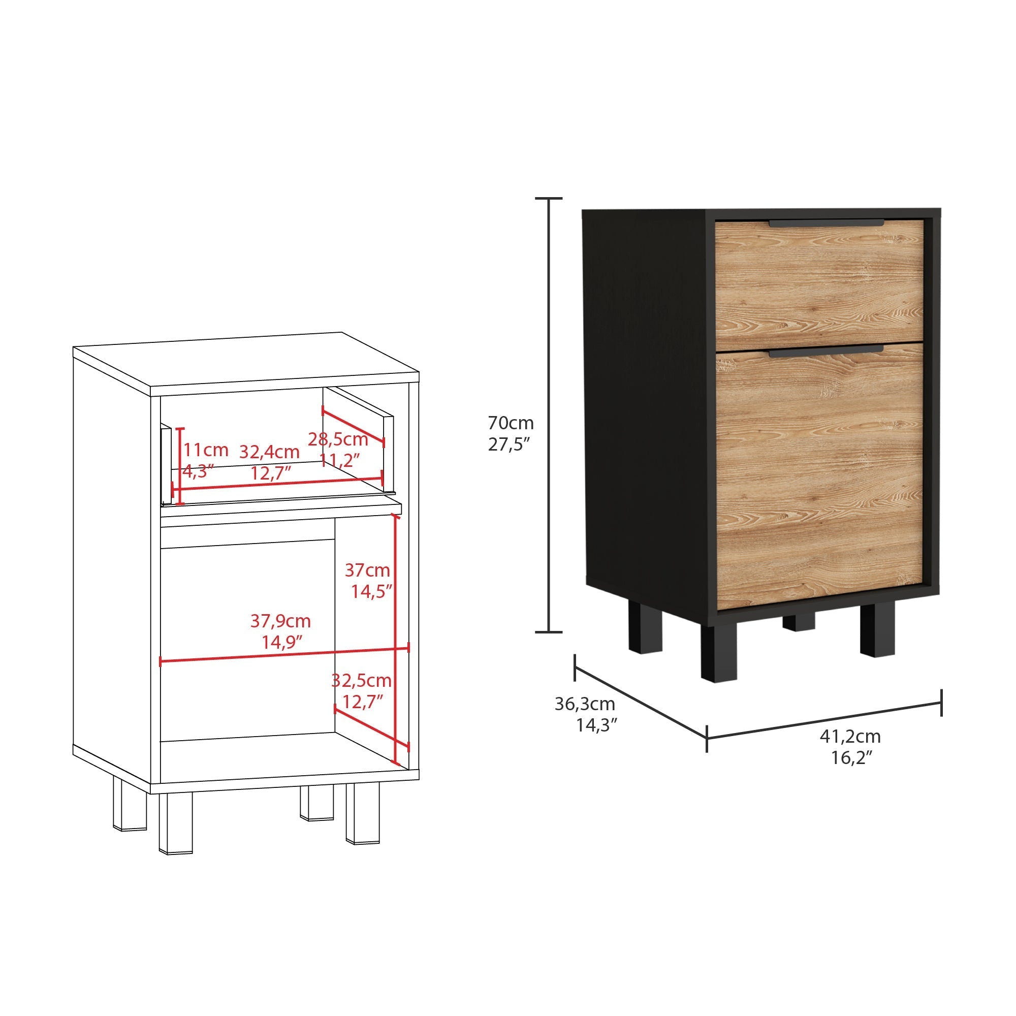 Boahaus Murcia Nightstand with One Drawer and One Cabinet | Sophisticated Design