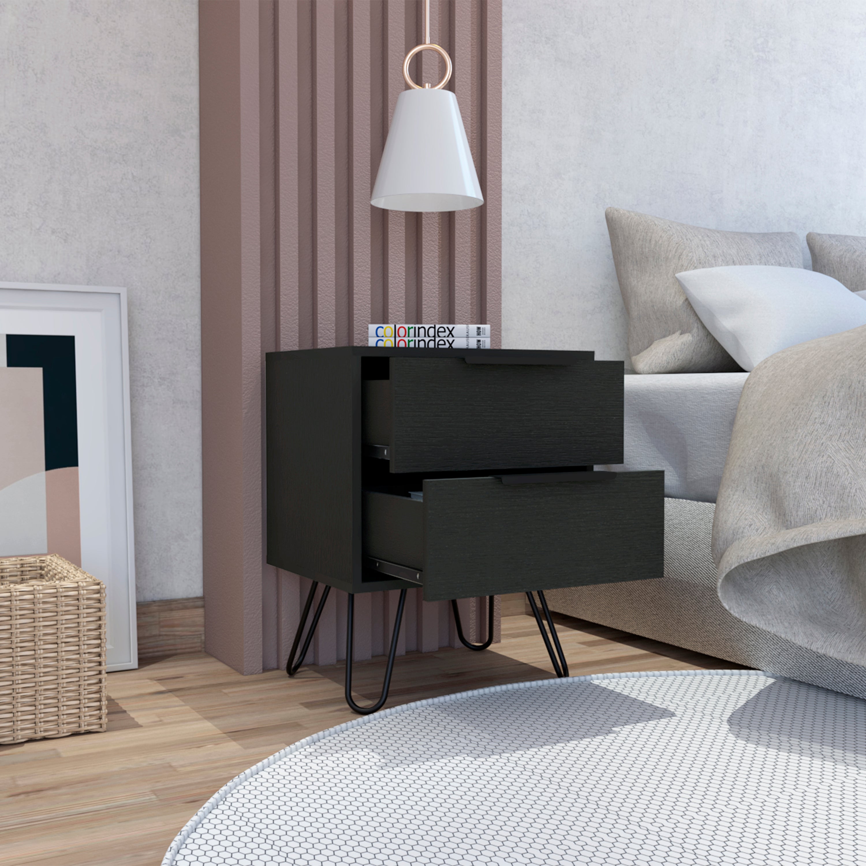 Boahaus Benidorm Nightstand with Two Storage Drawers | Modern Sophistication