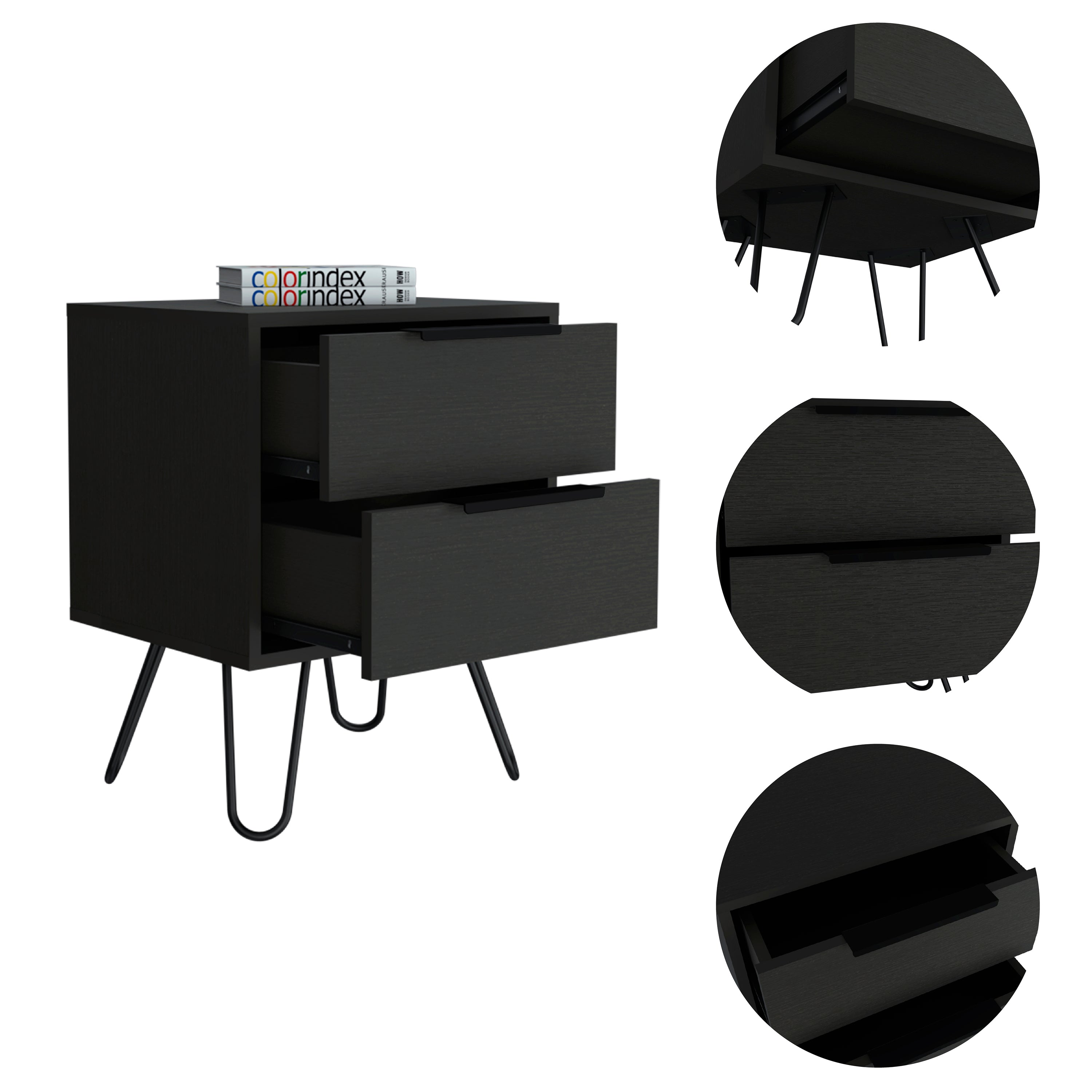 Boahaus Benidorm Nightstand with Two Storage Drawers | Modern Sophistication