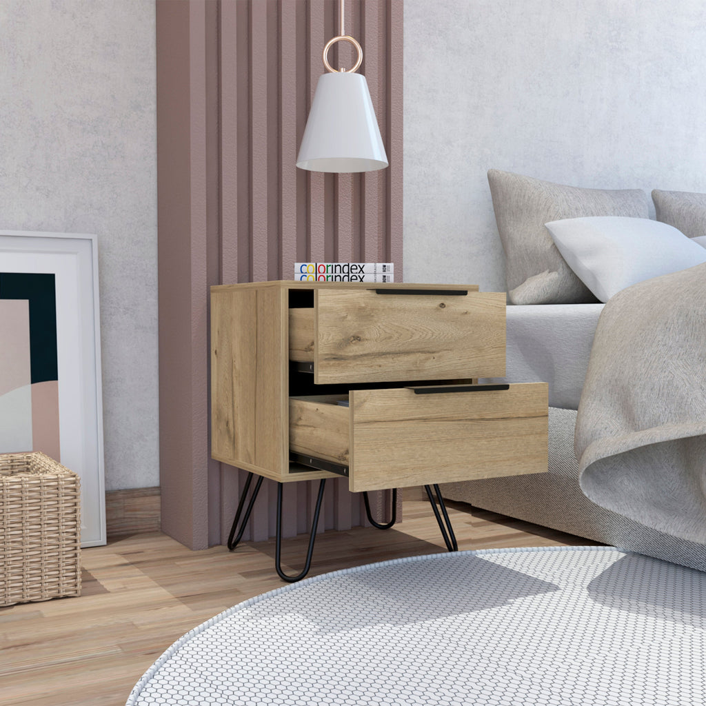 Boahaus Benidorm Nightstand with Two Storage Drawers | Modern Sophistication