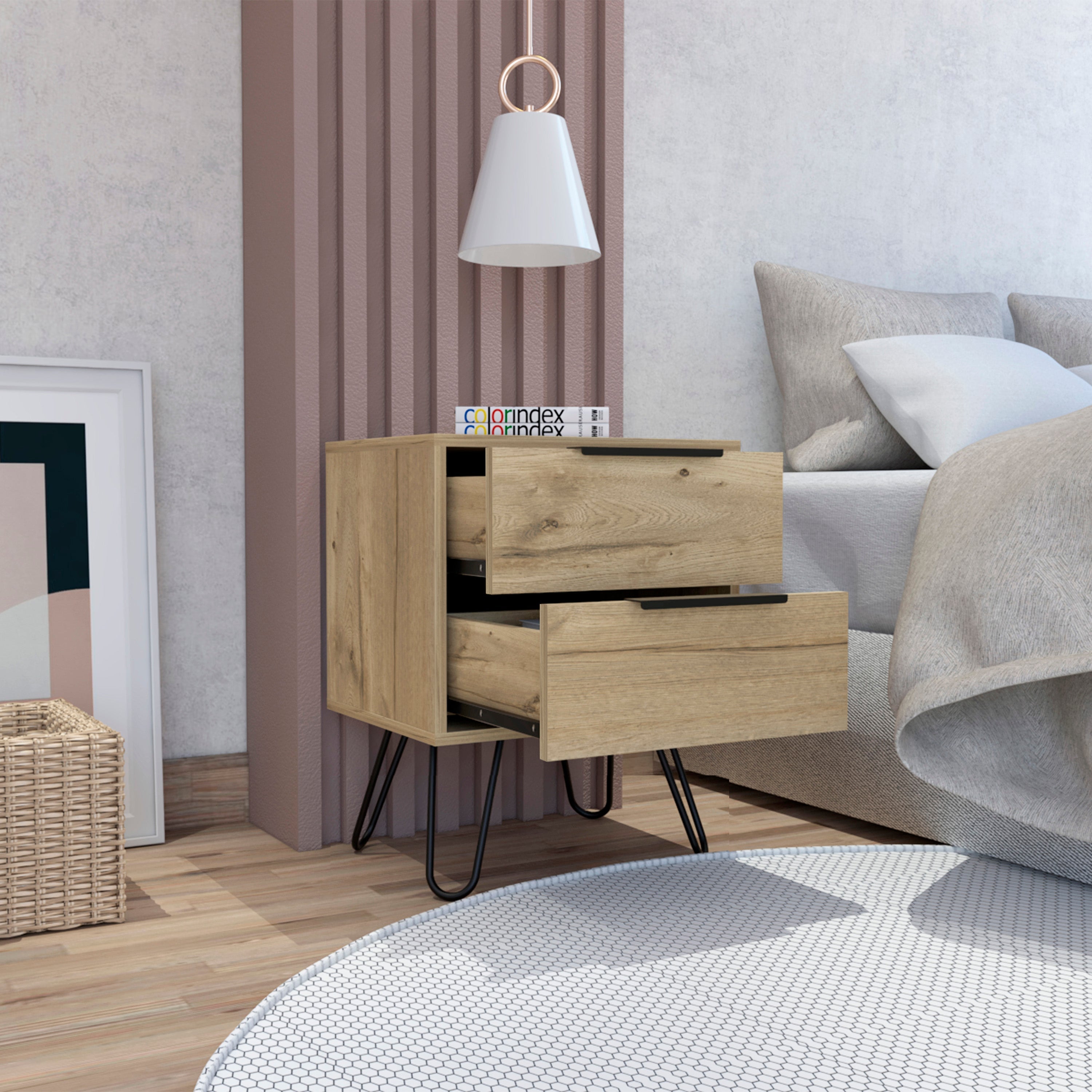 Boahaus Benidorm Nightstand with Two Storage Drawers | Modern Sophistication