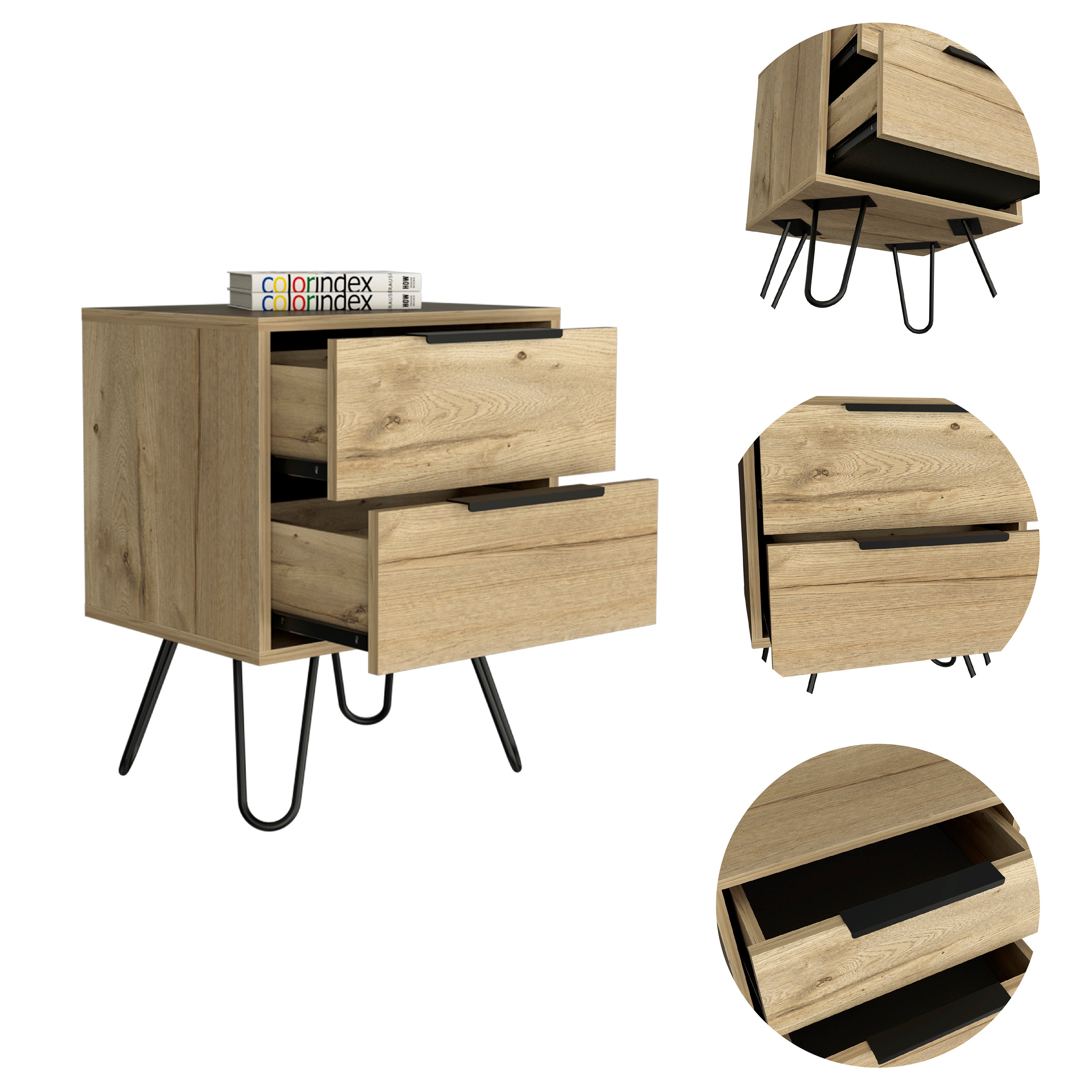 Boahaus Benidorm Nightstand with Two Storage Drawers | Modern Sophistication