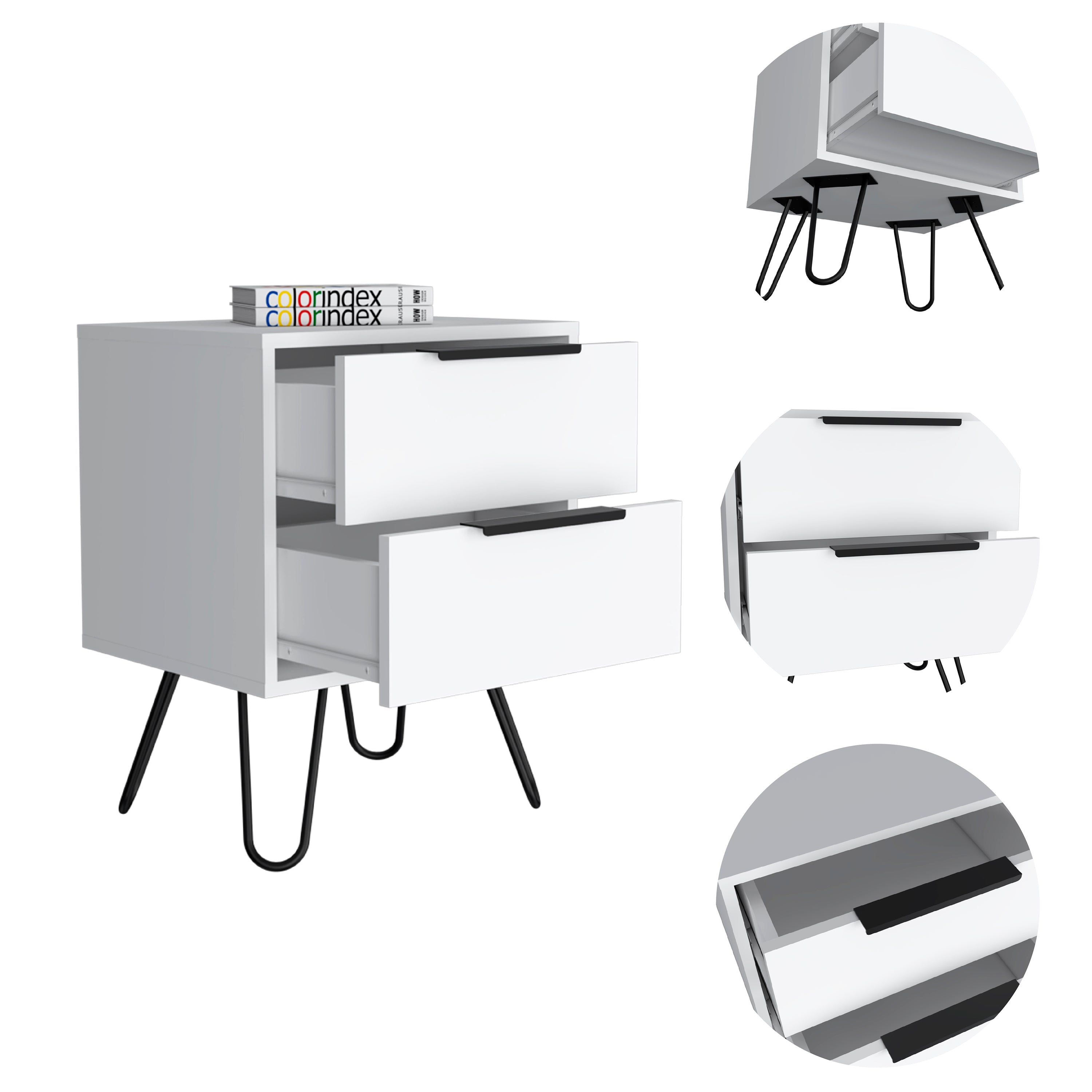 Boahaus Benidorm Nightstand with Two Storage Drawers | Modern Sophistication
