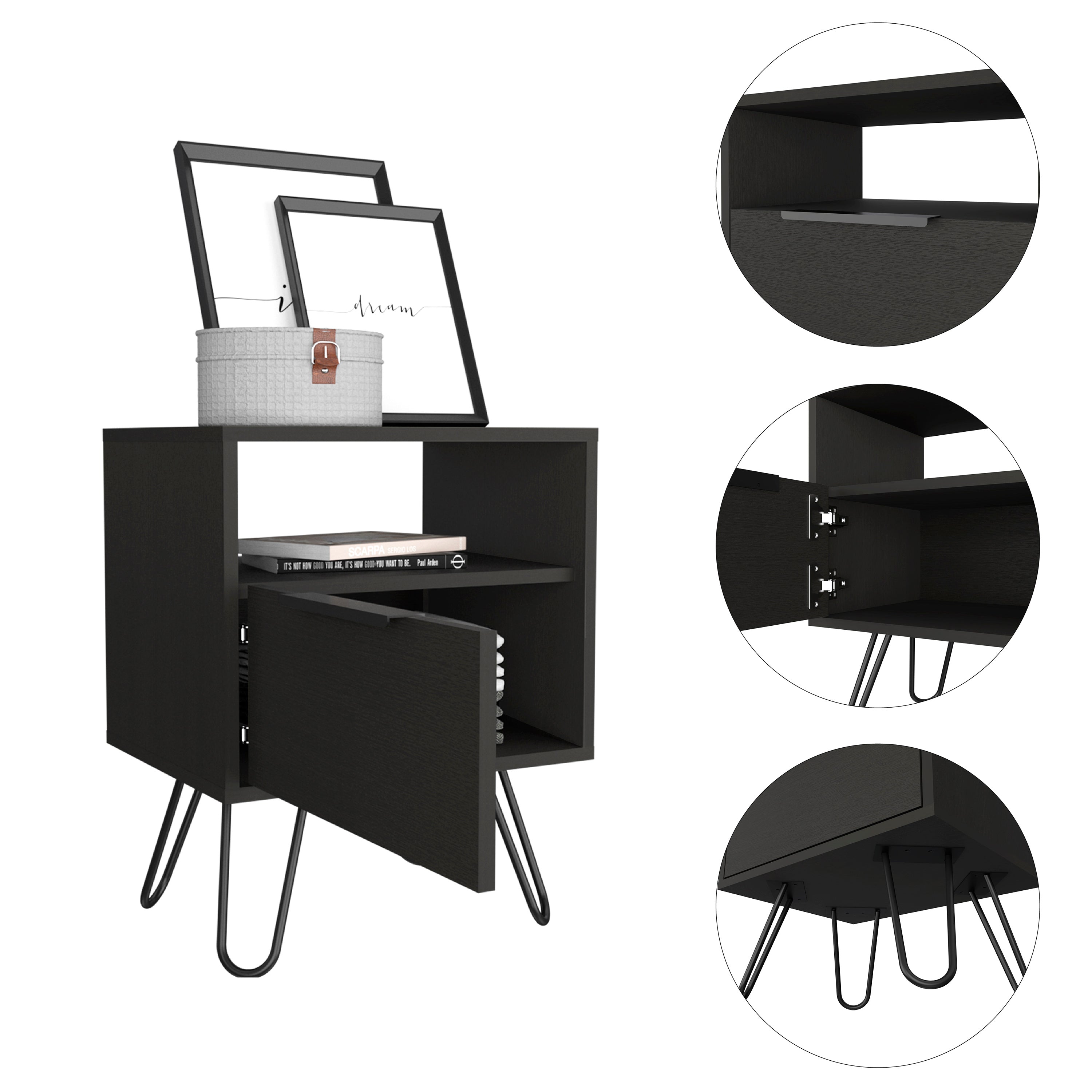 Boahaus Huelva Nightstand with Ergonomic Design and Storage | Premium Style