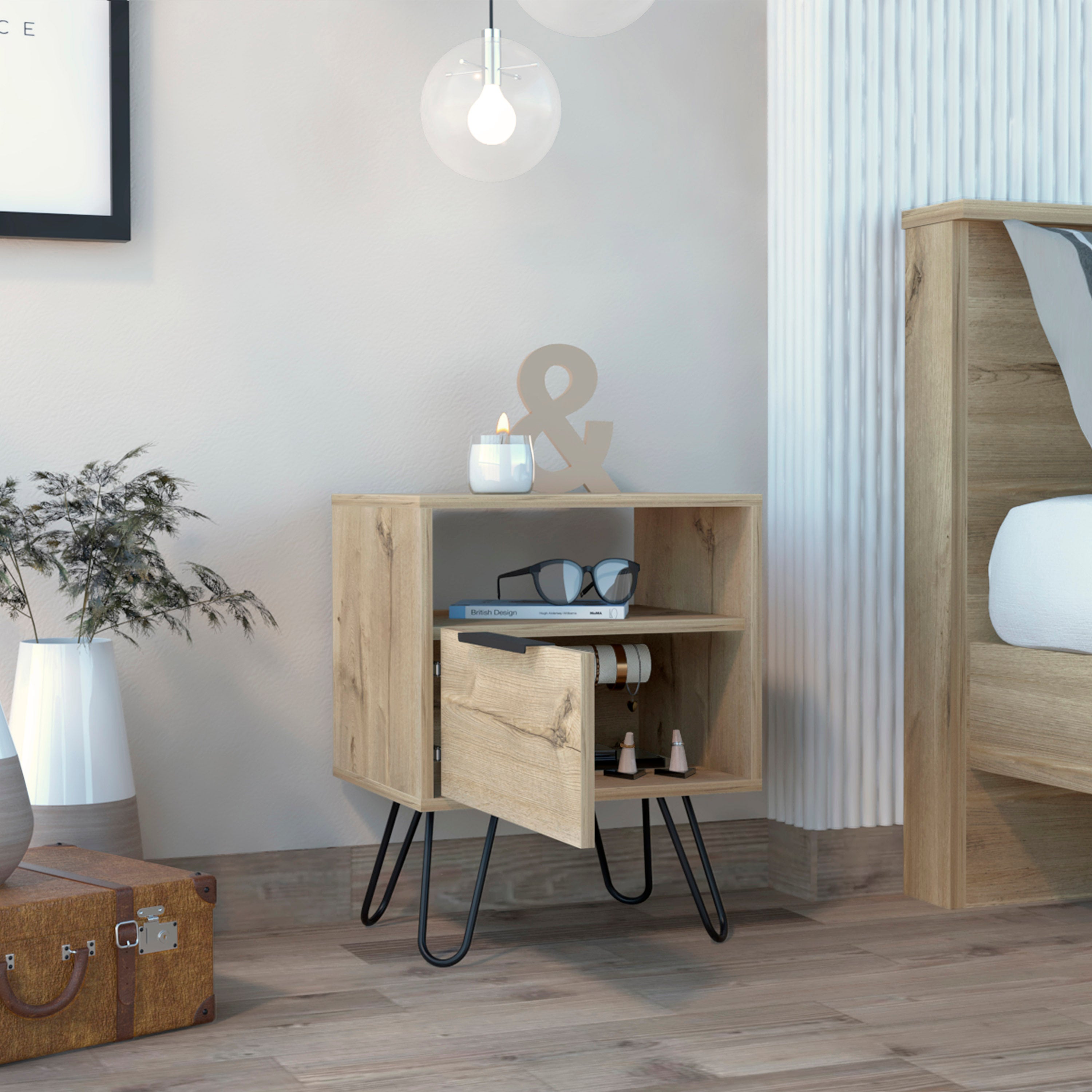 Boahaus Huelva Nightstand with Ergonomic Design and Storage | Premium Style
