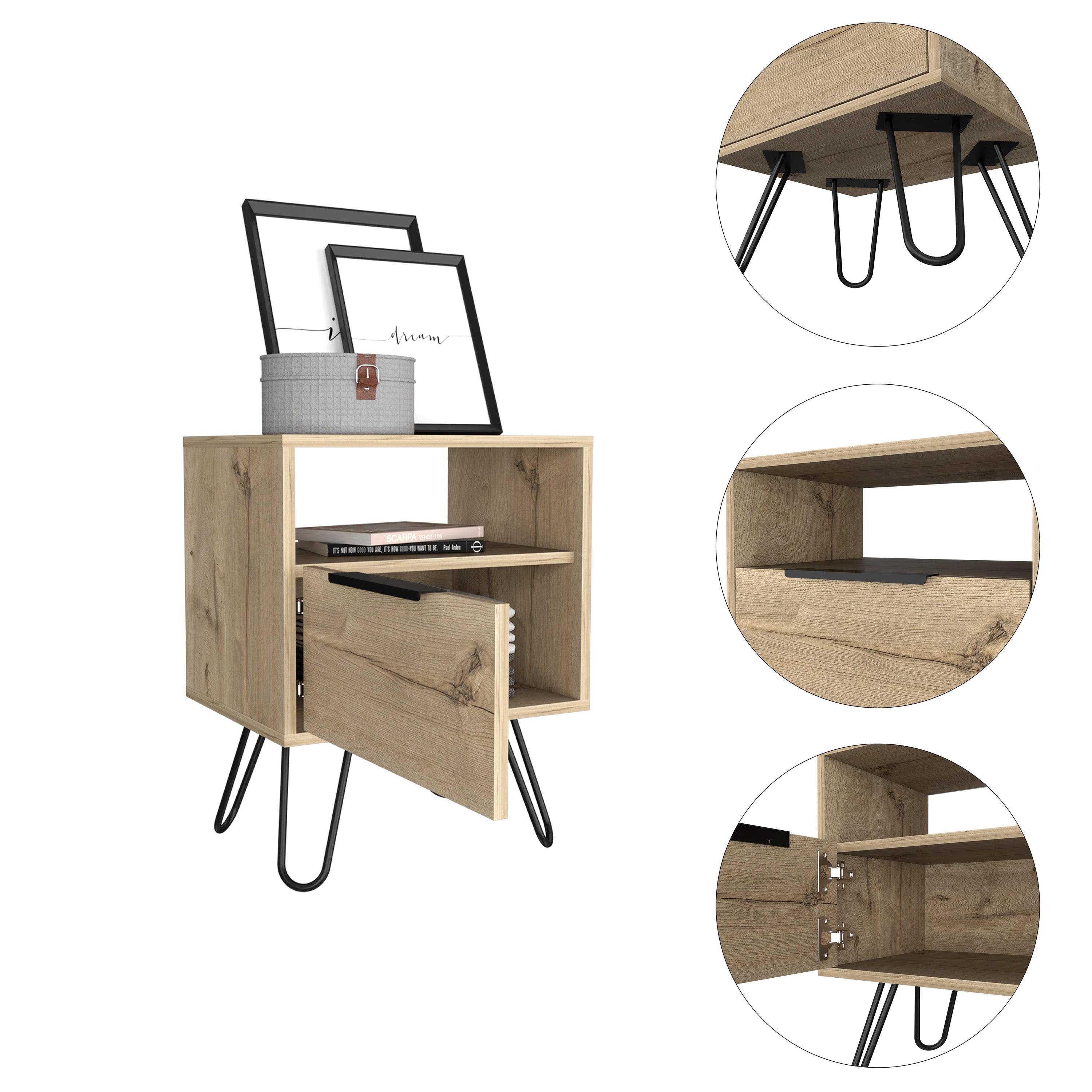 Boahaus Huelva Nightstand with Ergonomic Design and Storage | Premium Style