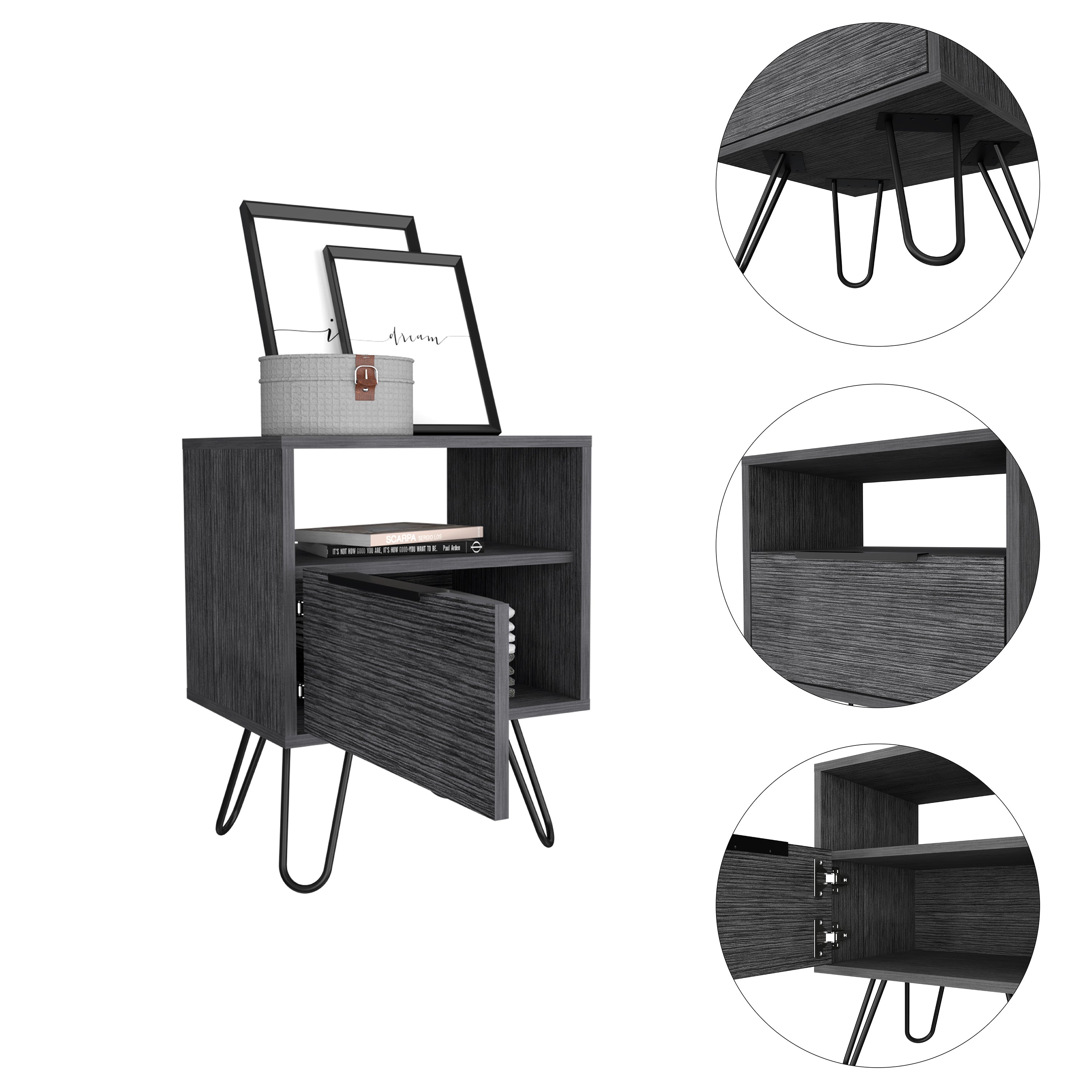 Boahaus Huelva Nightstand with Ergonomic Design and Storage | Premium Style