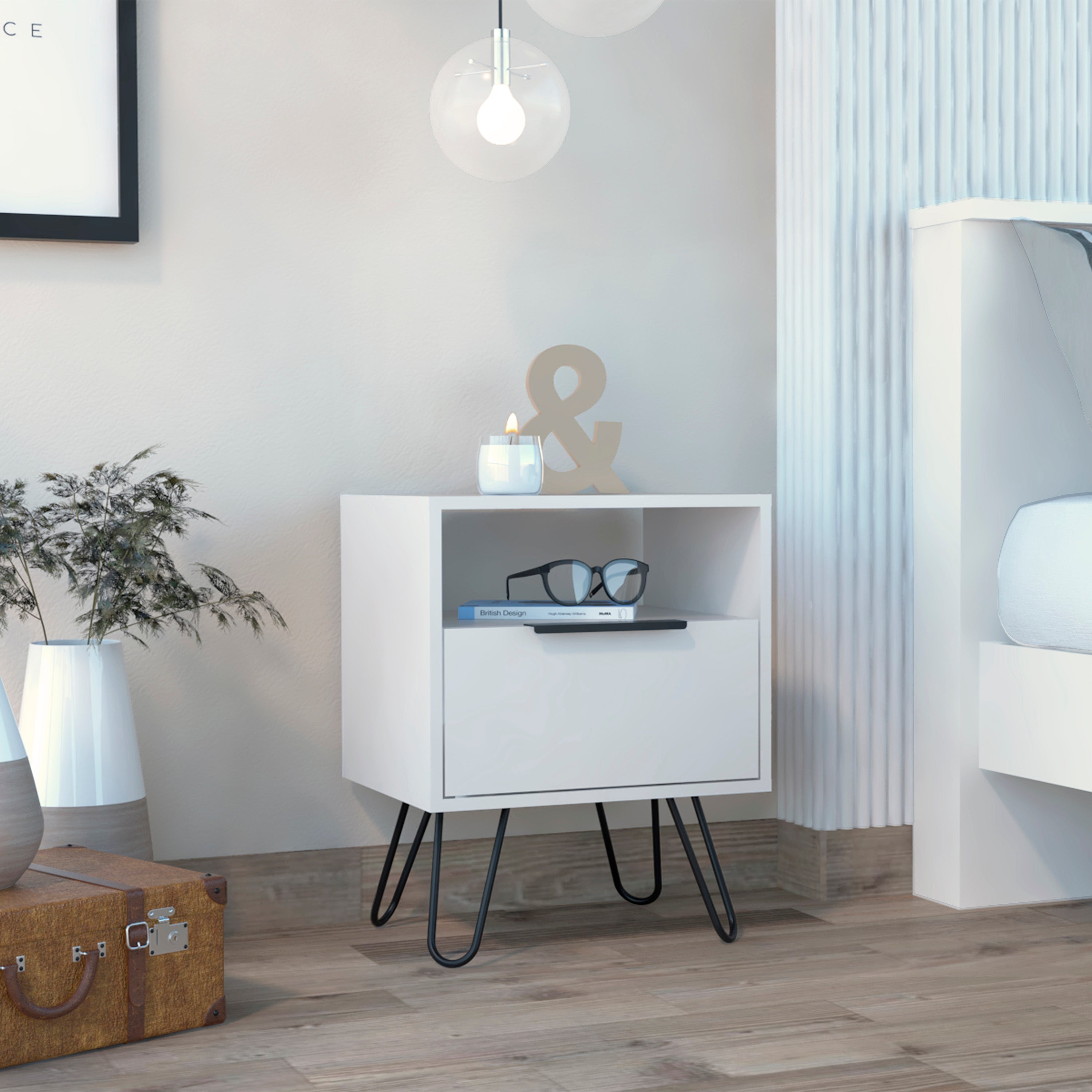 Boahaus Plentzia Nightstand with Ergonomic Design and Storage | White Modern Elegance