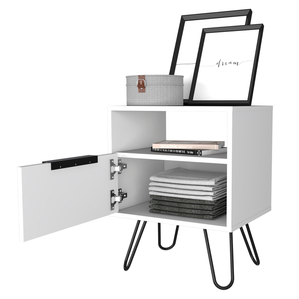 Boahaus Plentzia Nightstand with Ergonomic Design and Storage | White Modern Elegance