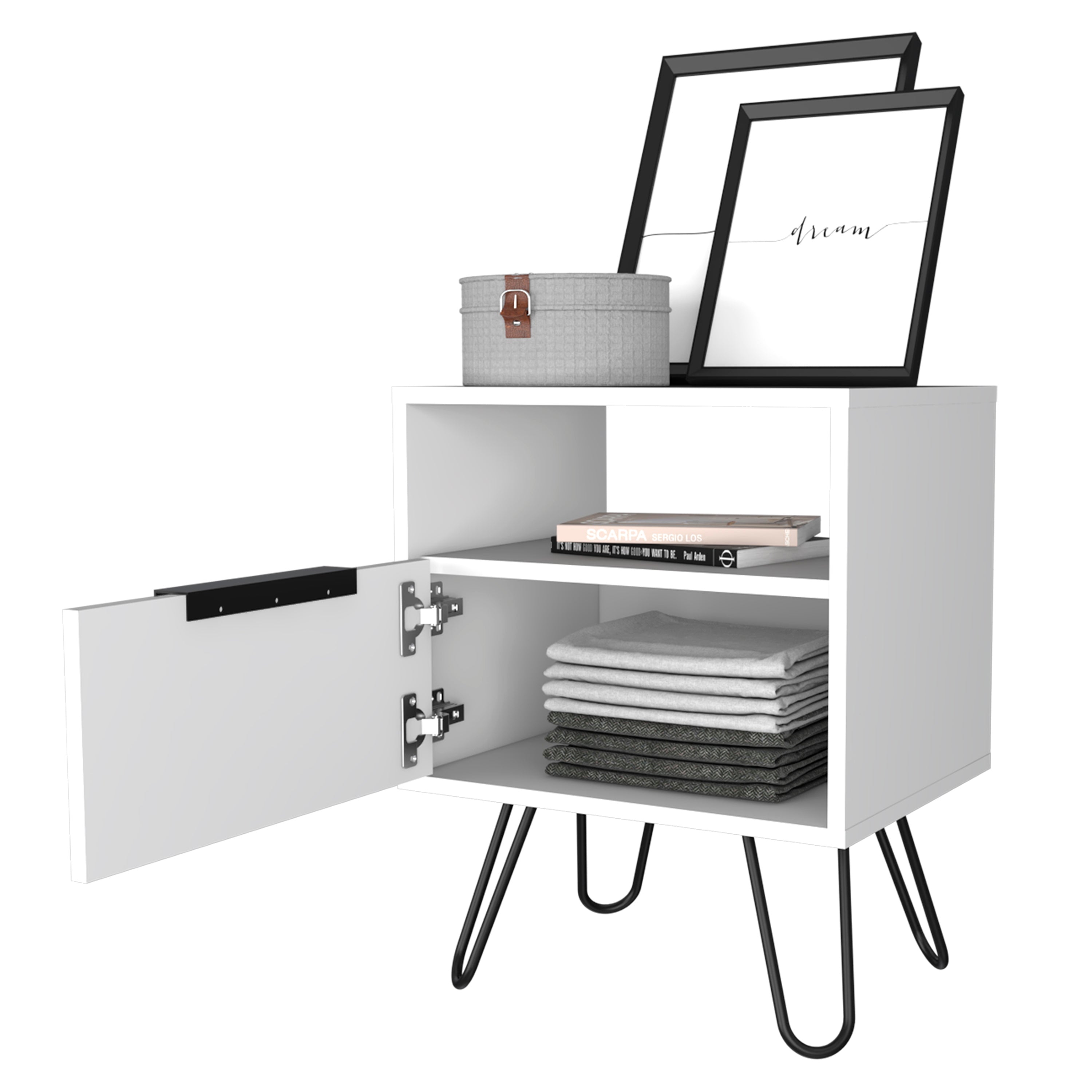 Boahaus Plentzia Nightstand with Ergonomic Design and Storage | White Modern Elegance