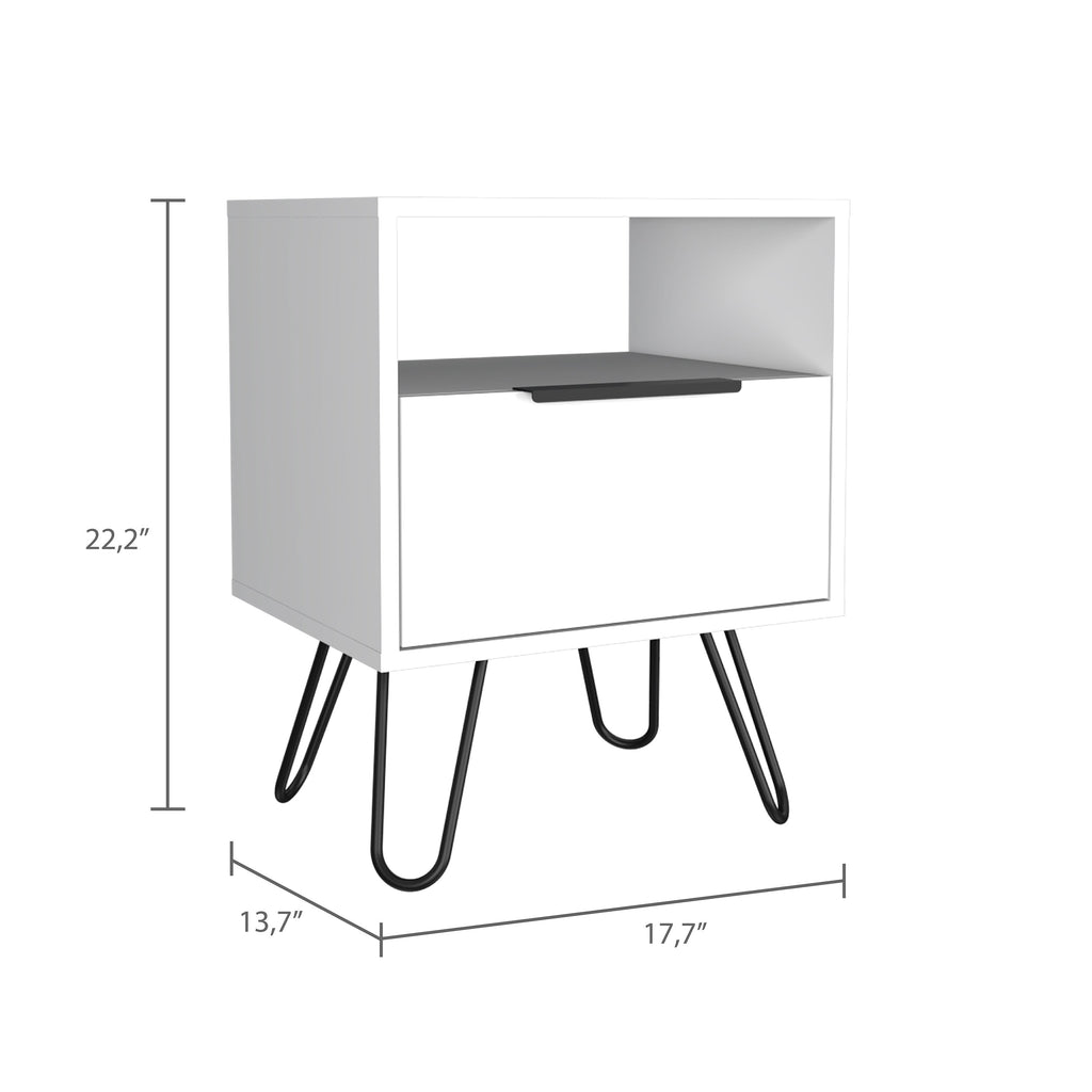 Boahaus Plentzia Nightstand with Ergonomic Design and Storage | White Modern Elegance