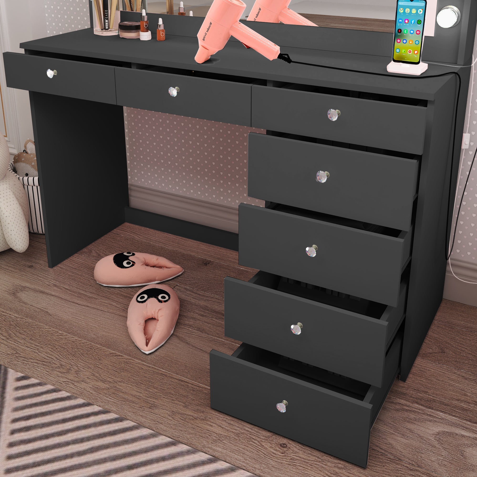 Boahaus Diana Makeup Vanity Desk with Built-in Lights, Storage & USB Ports | Premium Design