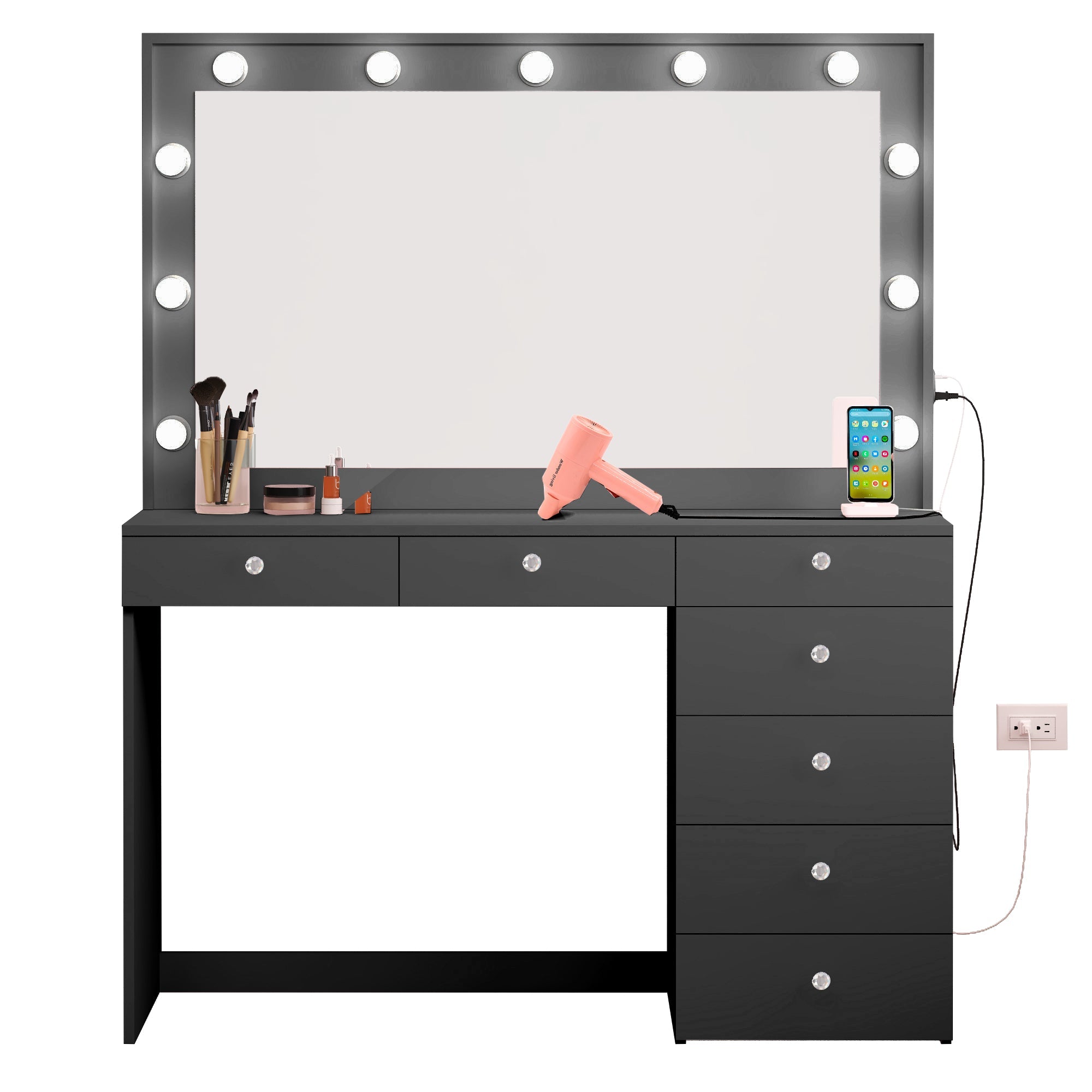 Boahaus Diana Makeup Vanity Desk with Built-in Lights, Storage & USB Ports | Premium Design