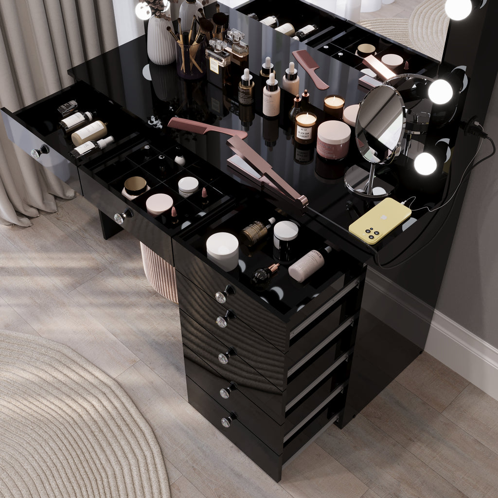 Boahaus Diana Makeup Vanity Desk with Built-in Lights, Storage & USB Ports | Premium Design