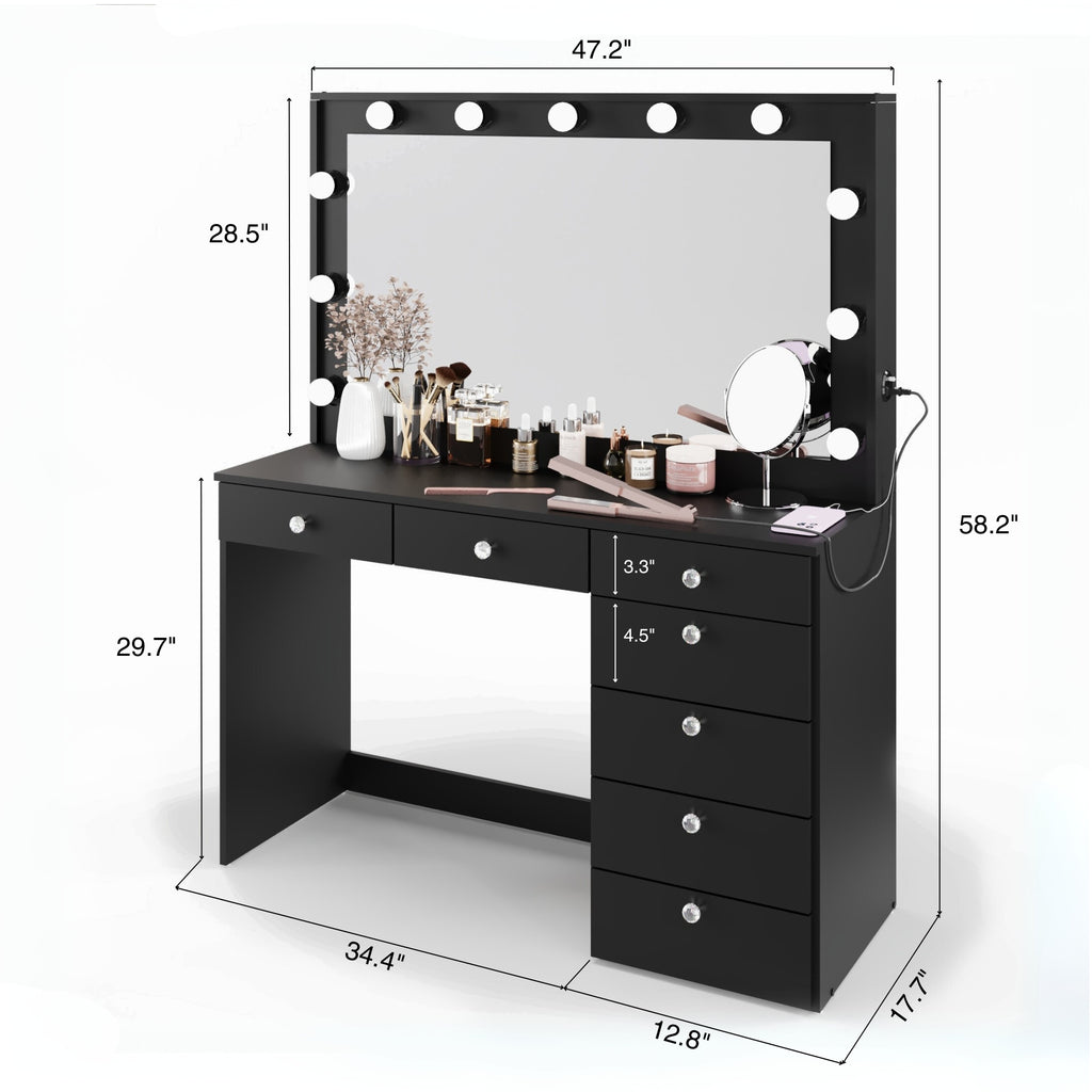 Boahaus Diana Makeup Vanity Desk with Built-in Lights, Storage & USB Ports | Premium Design