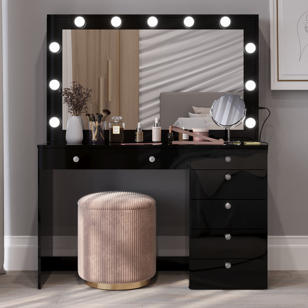Boahaus Diana Makeup Vanity Desk with Built-in Lights, Storage & USB Ports | Premium Design