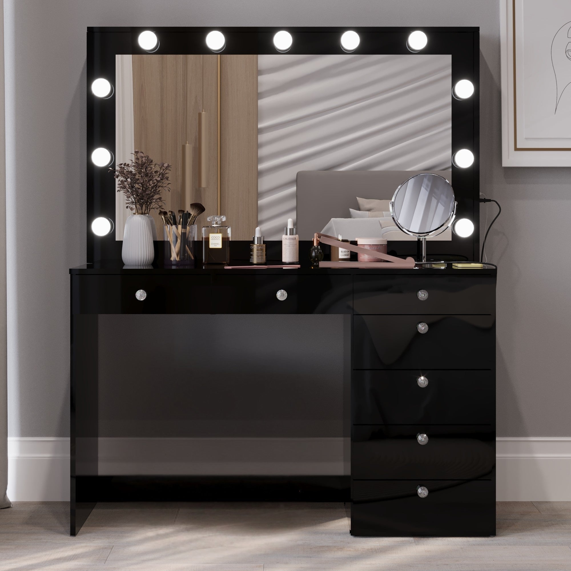 Boahaus Diana Makeup Vanity Desk with Built-in Lights, Storage & USB Ports | Premium Design