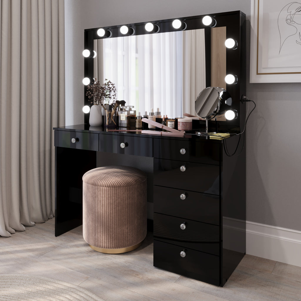 Boahaus Diana Makeup Vanity Desk with Built-in Lights, Storage & USB Ports | Premium Design