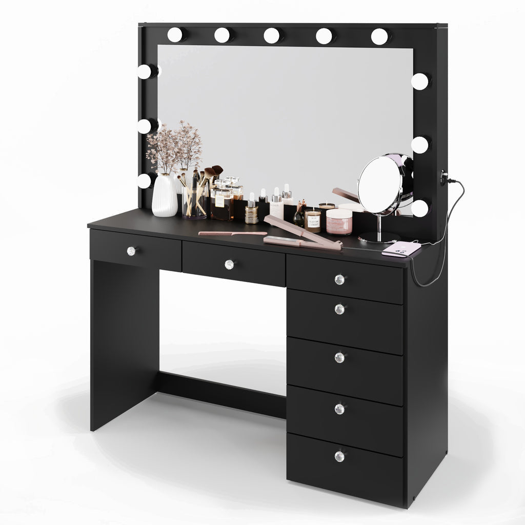 Boahaus Diana Makeup Vanity Desk with Built-in Lights, Storage & USB Ports | Premium Design