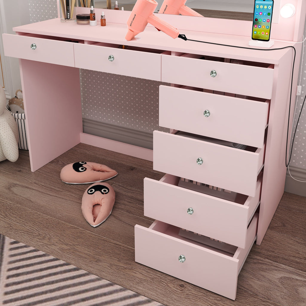 Boahaus Diana Makeup Vanity Desk with Built-in Lights, Storage & USB Ports | Premium Design