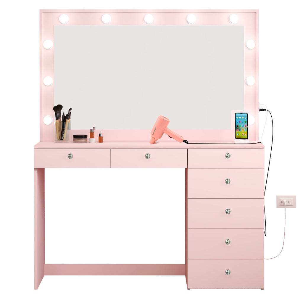 Boahaus Diana Makeup Vanity Desk with Built-in Lights, Storage & USB Ports | Premium Design