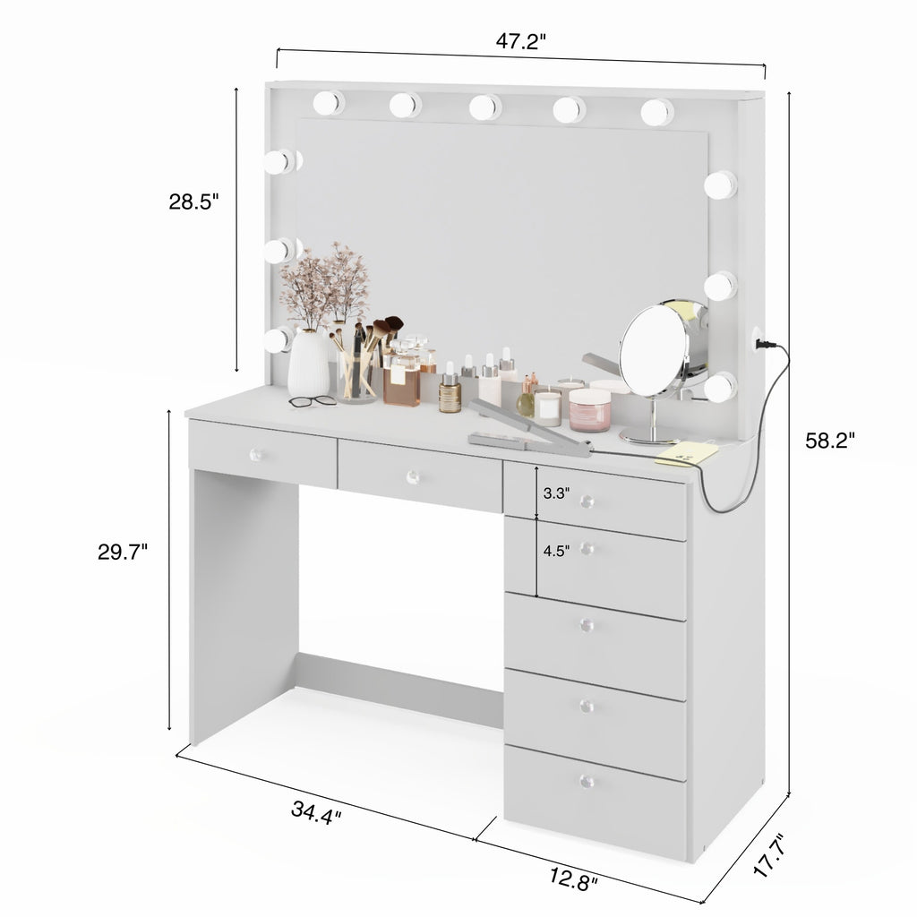 Boahaus Diana Makeup Vanity Desk with Built-in Lights, Storage & USB Ports | Premium Design
