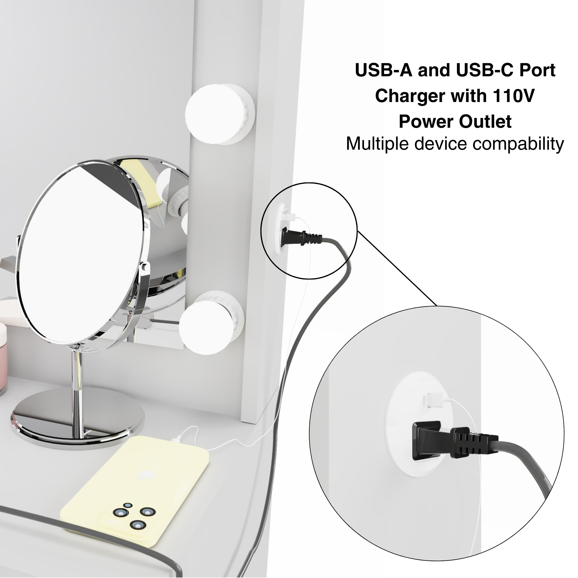 Boahaus Diana Makeup Vanity Desk with Built-in Lights, Storage & USB Ports | Premium Design