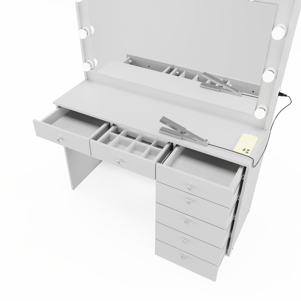 Boahaus Diana Makeup Vanity Desk with Built-in Lights, Storage & USB Ports | Premium Design