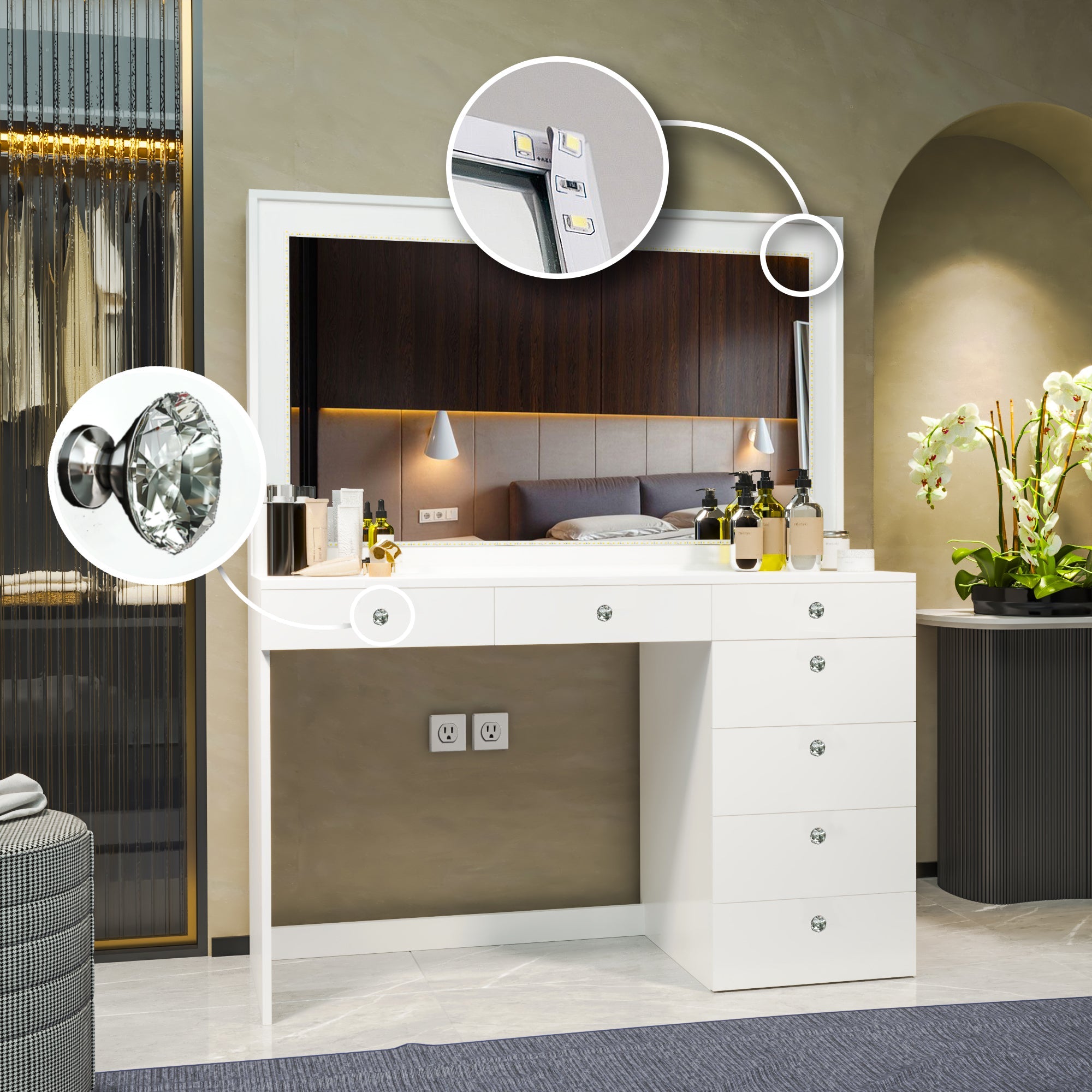 Boahaus Selene Lighted Vanity Table with Customizable LED Strip | Premium Design