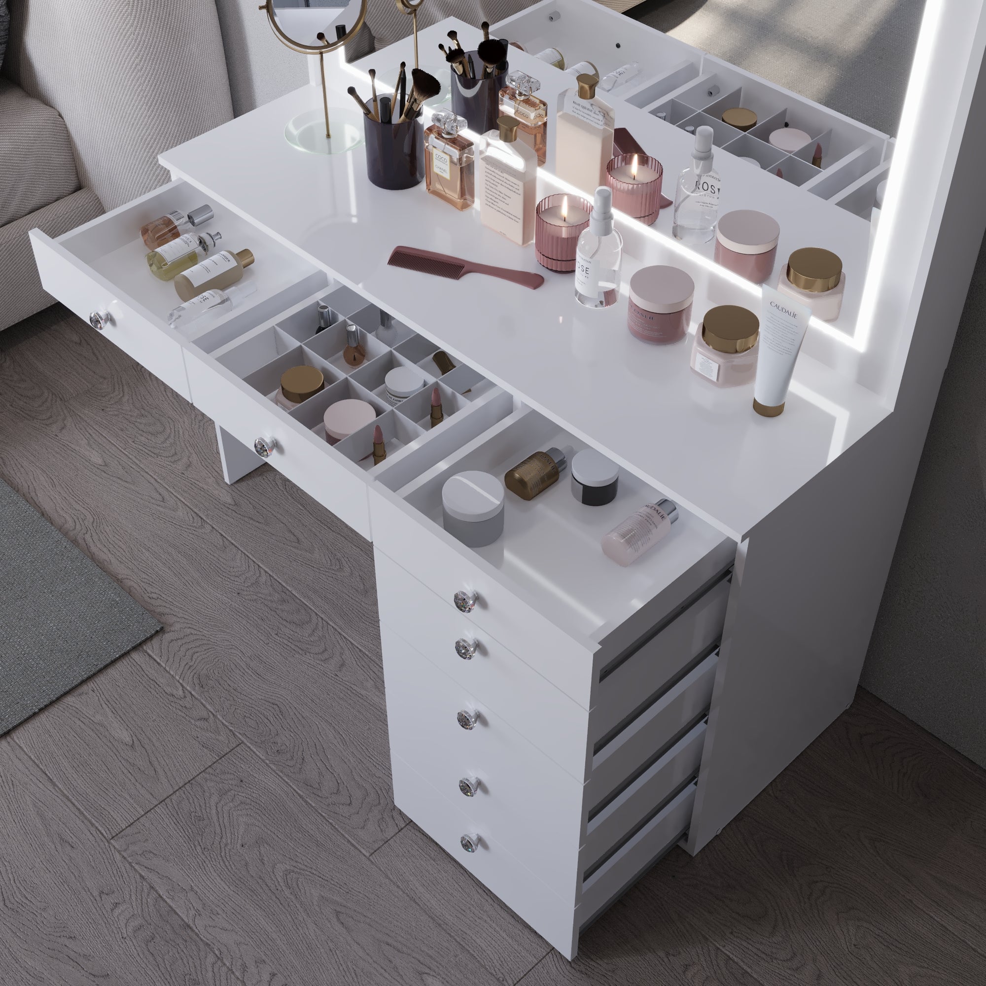 Boahaus Selene Lighted Vanity Table with Customizable LED Strip | Premium Design