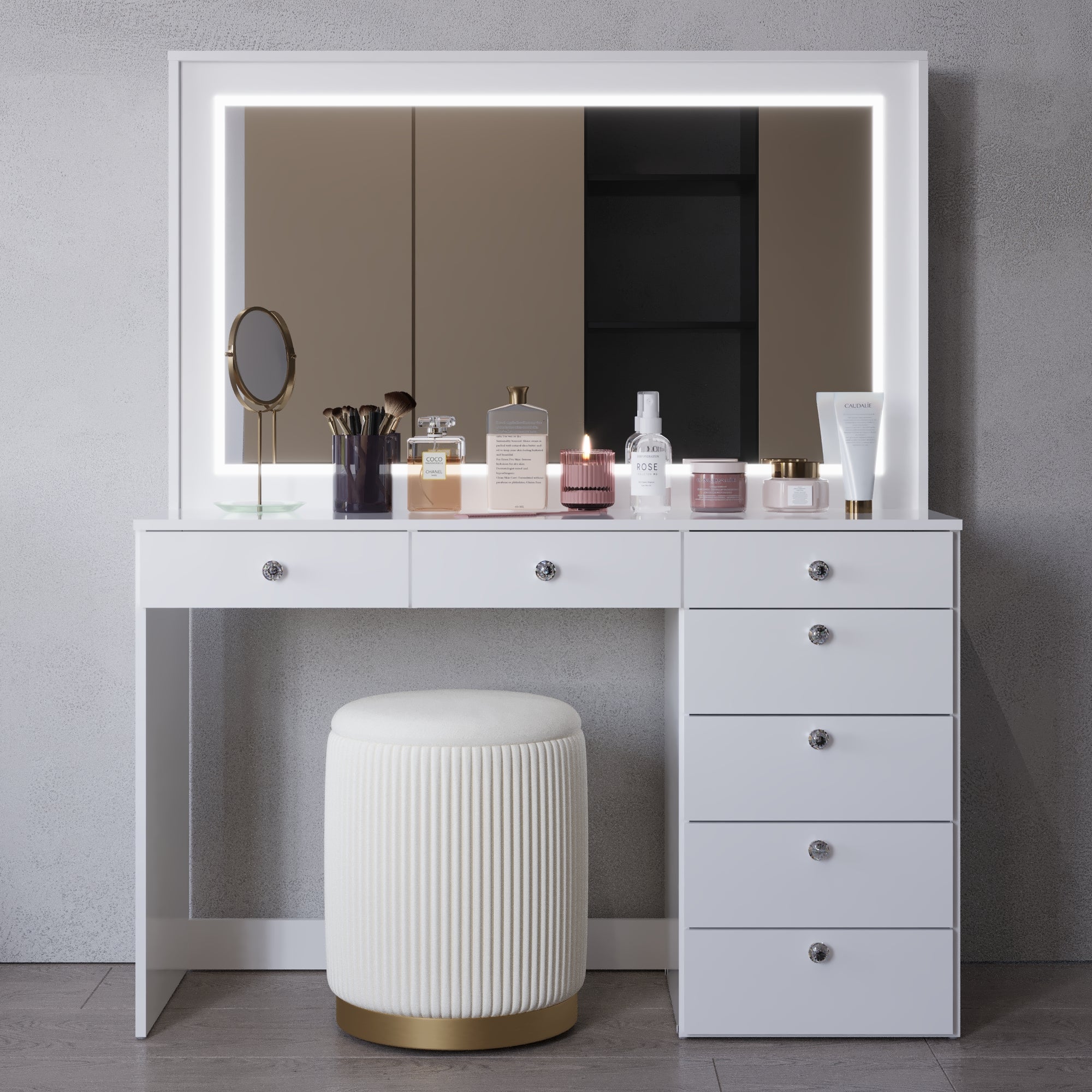 Boahaus Selene Lighted Vanity Table with Customizable LED Strip | Premium Design