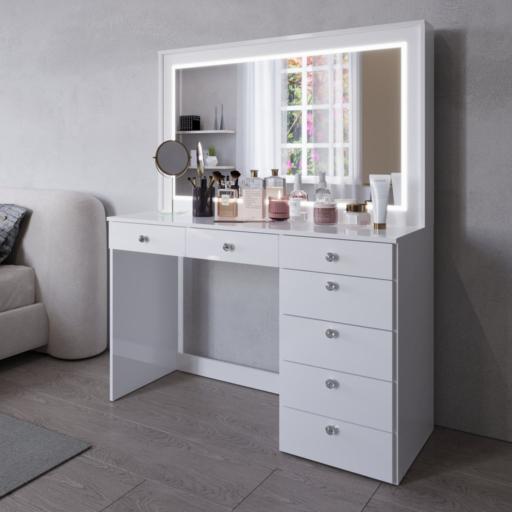 Boahaus Selene Lighted Vanity Table with Customizable LED Strip | Premium Design