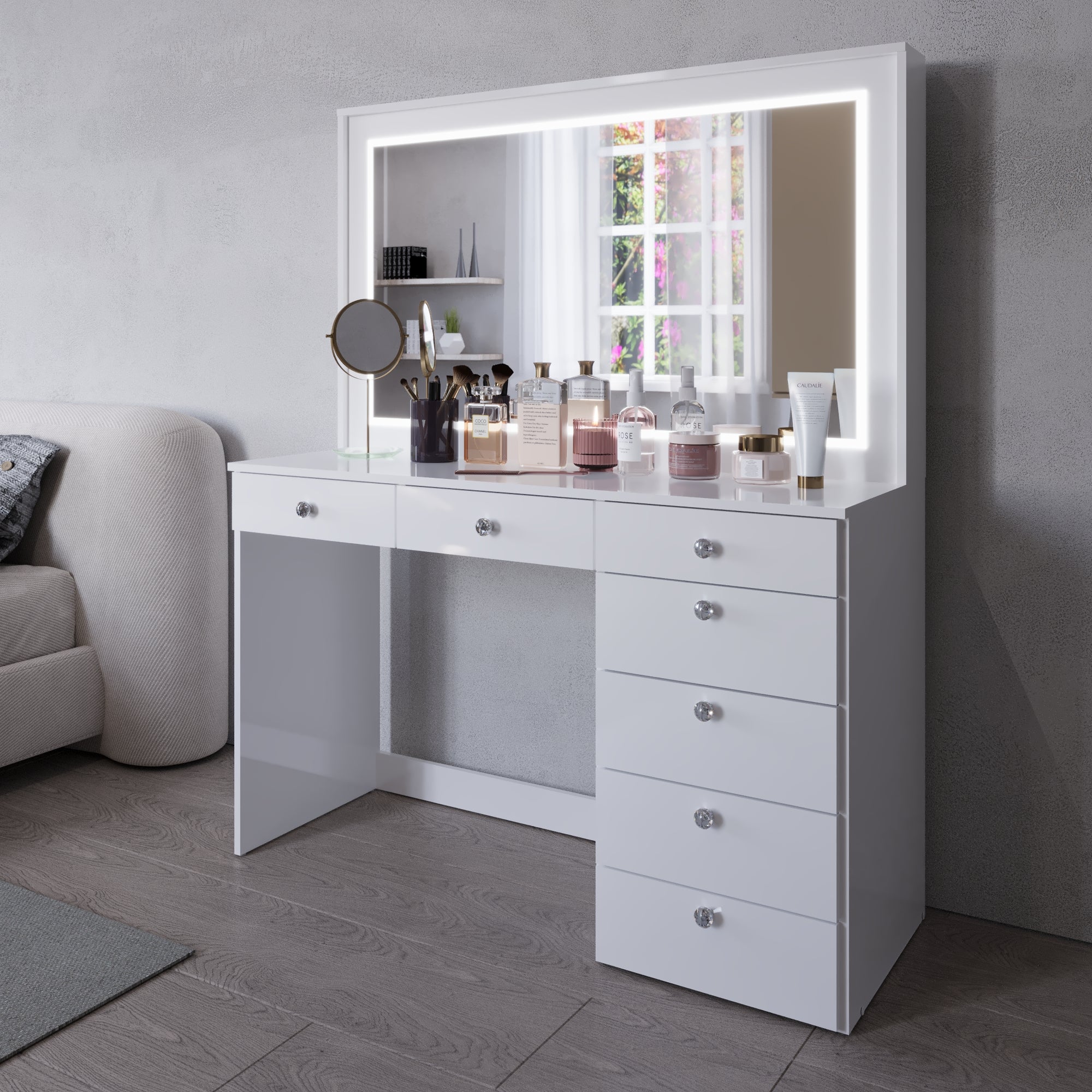 Boahaus Selene Lighted Vanity Table with Customizable LED Strip | Premium Design