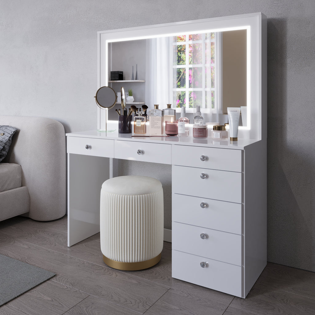 Boahaus Selene Lighted Vanity Table with Customizable LED Strip | Premium Design