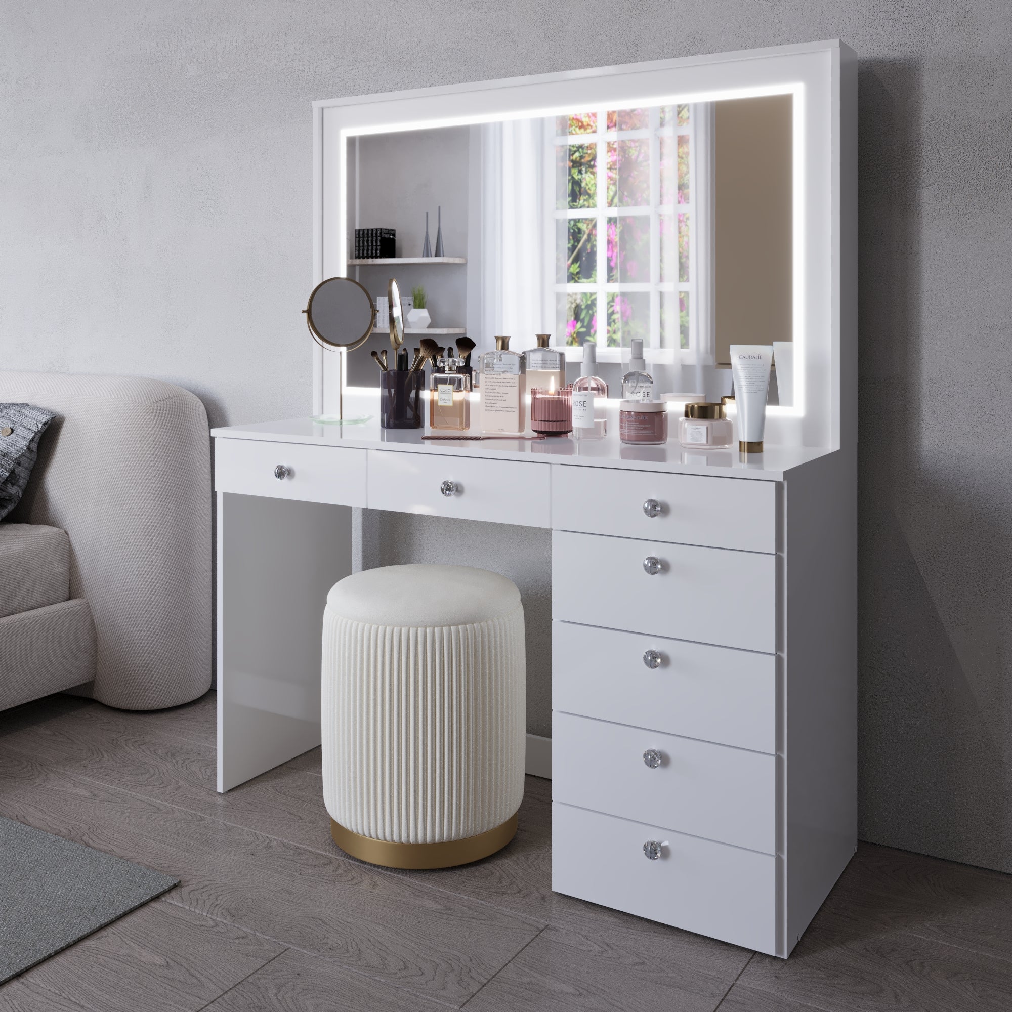 Boahaus Selene Lighted Vanity Table with Customizable LED Strip | Premium Design
